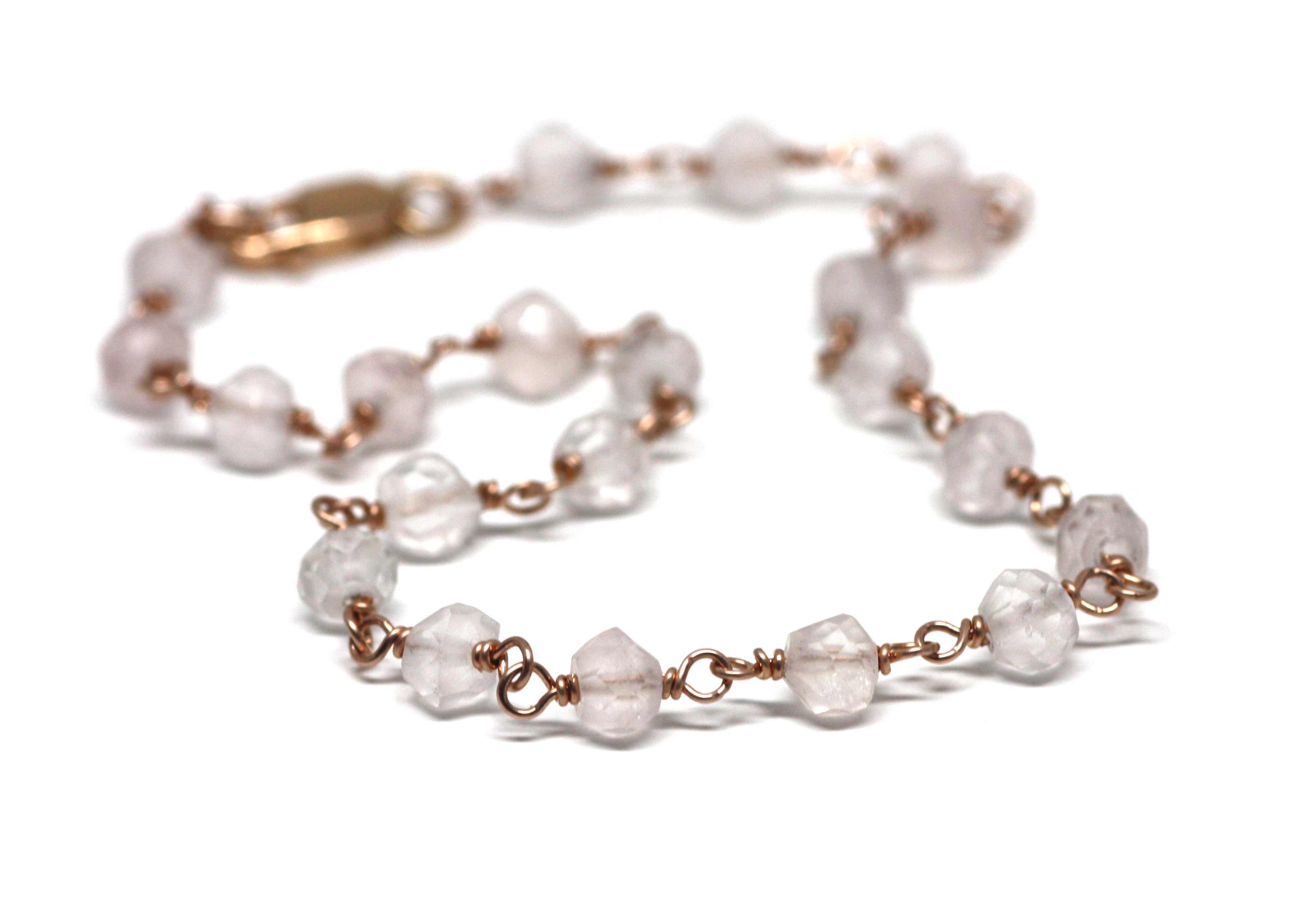 Rose Quartz Bracelet in Wire Wrapped Rose Gold