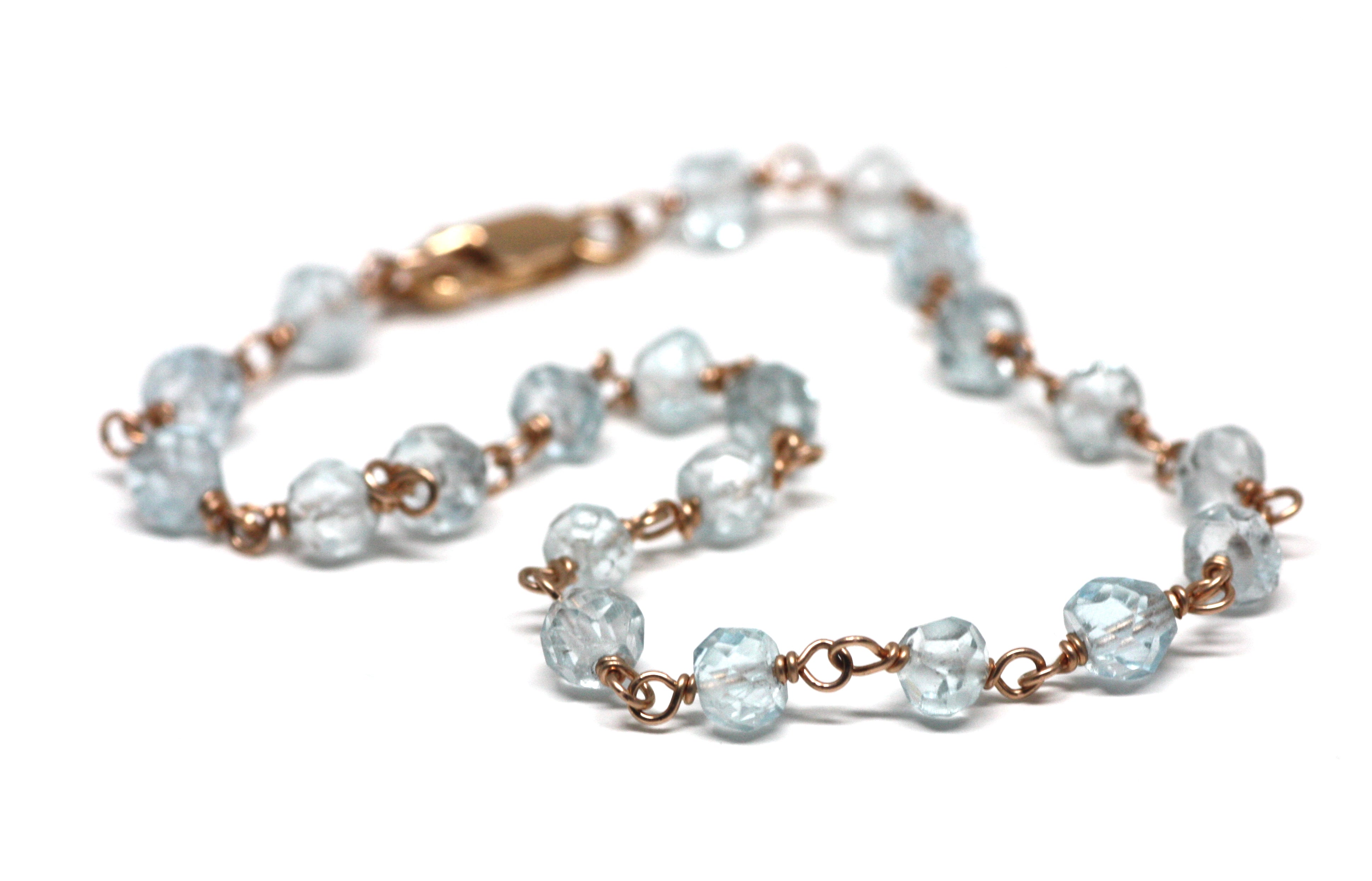 London Blue Topaz Bracelet in Wire Wrapped Rose Gold