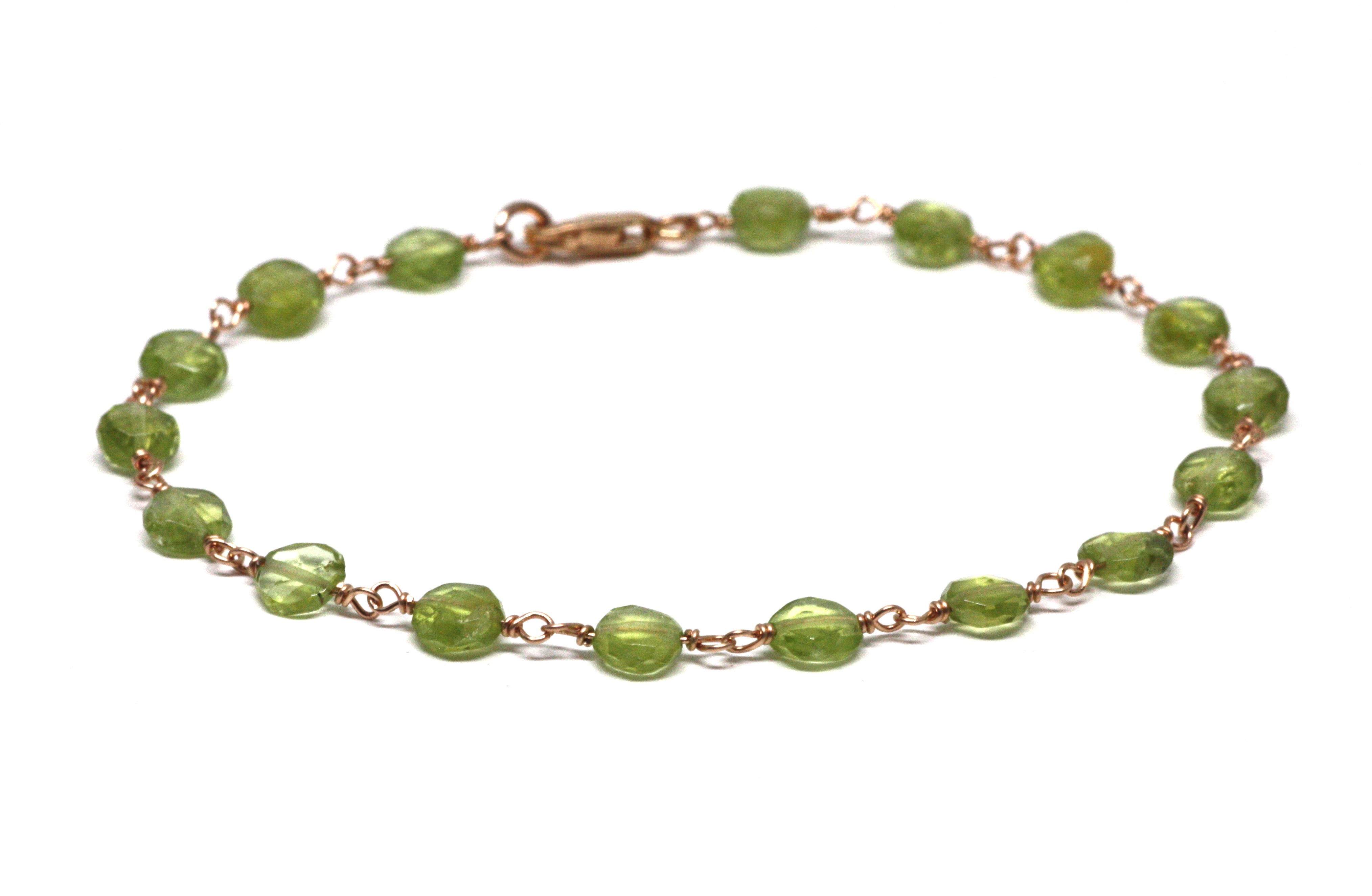 Peridot Bracelet in Wire Wrapped Rose Gold