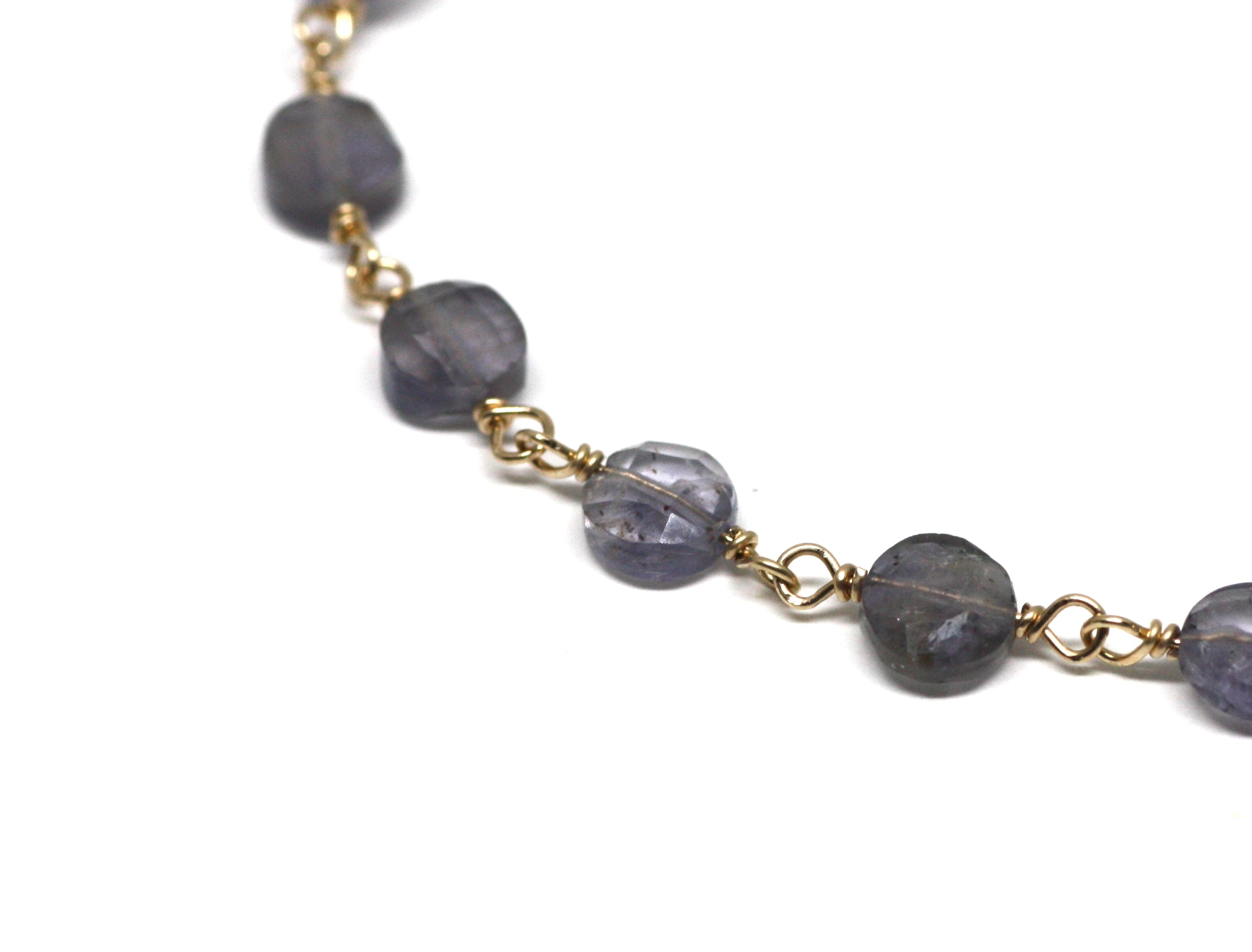 Iolite Coin Bracelet in Wire Wrapped Gold