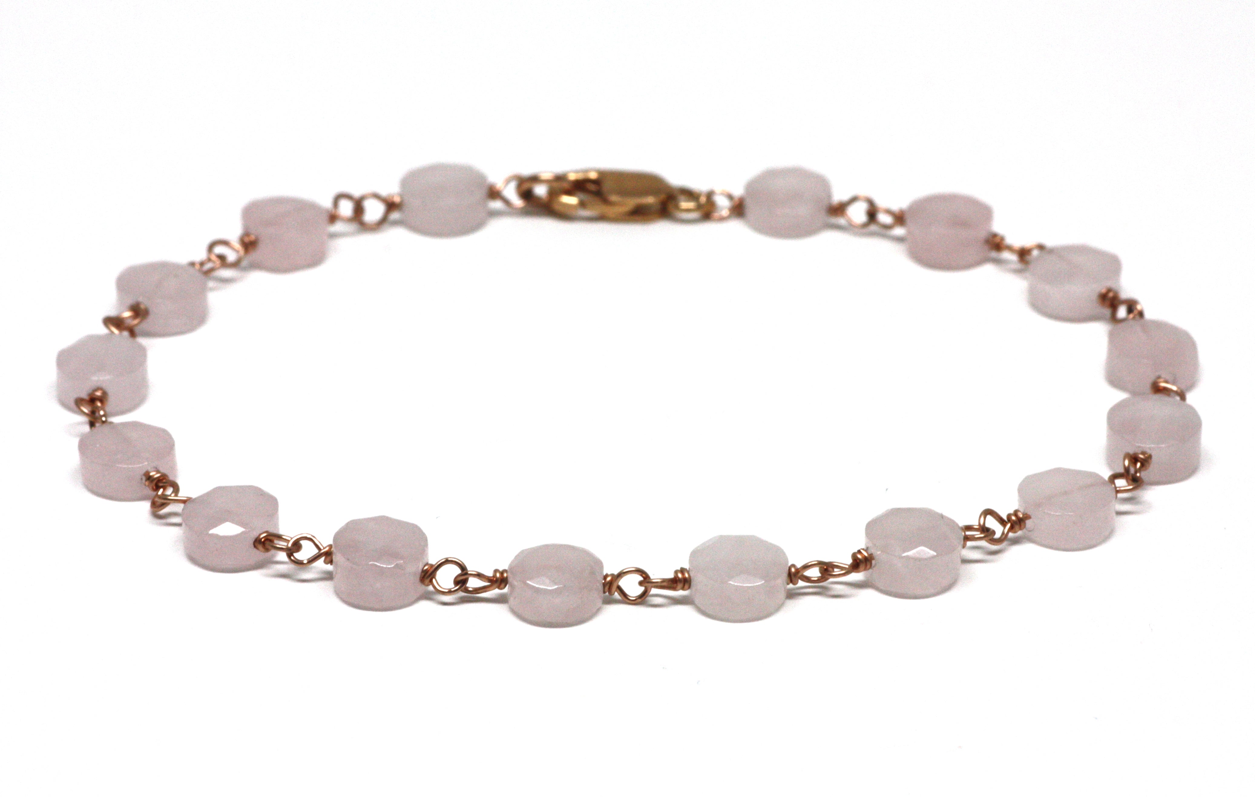 Rose Quartz Bracelet in Wire Wrapped Rose Gold