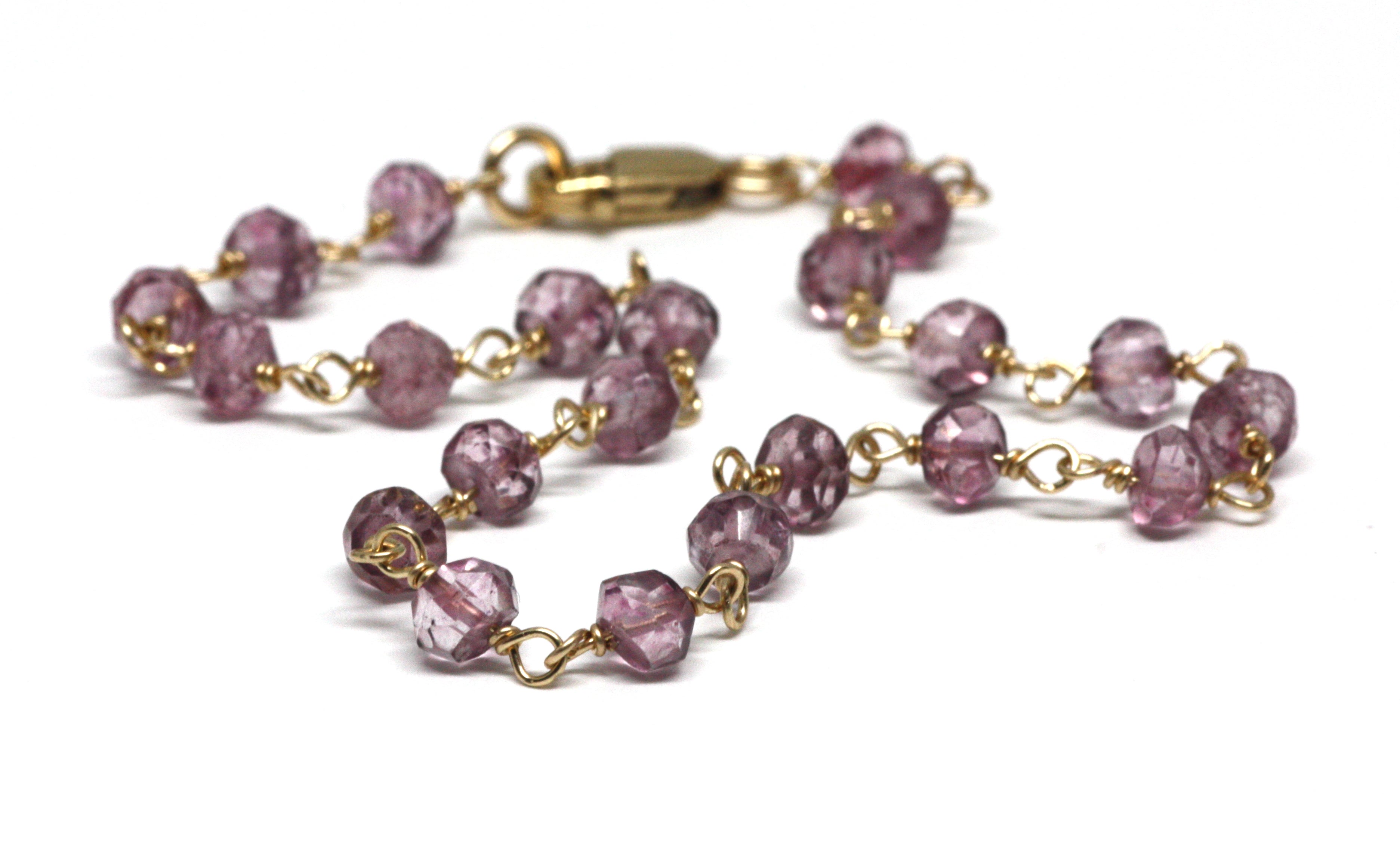 Pink Quartz Bracelet in Wire Wrapped Gold