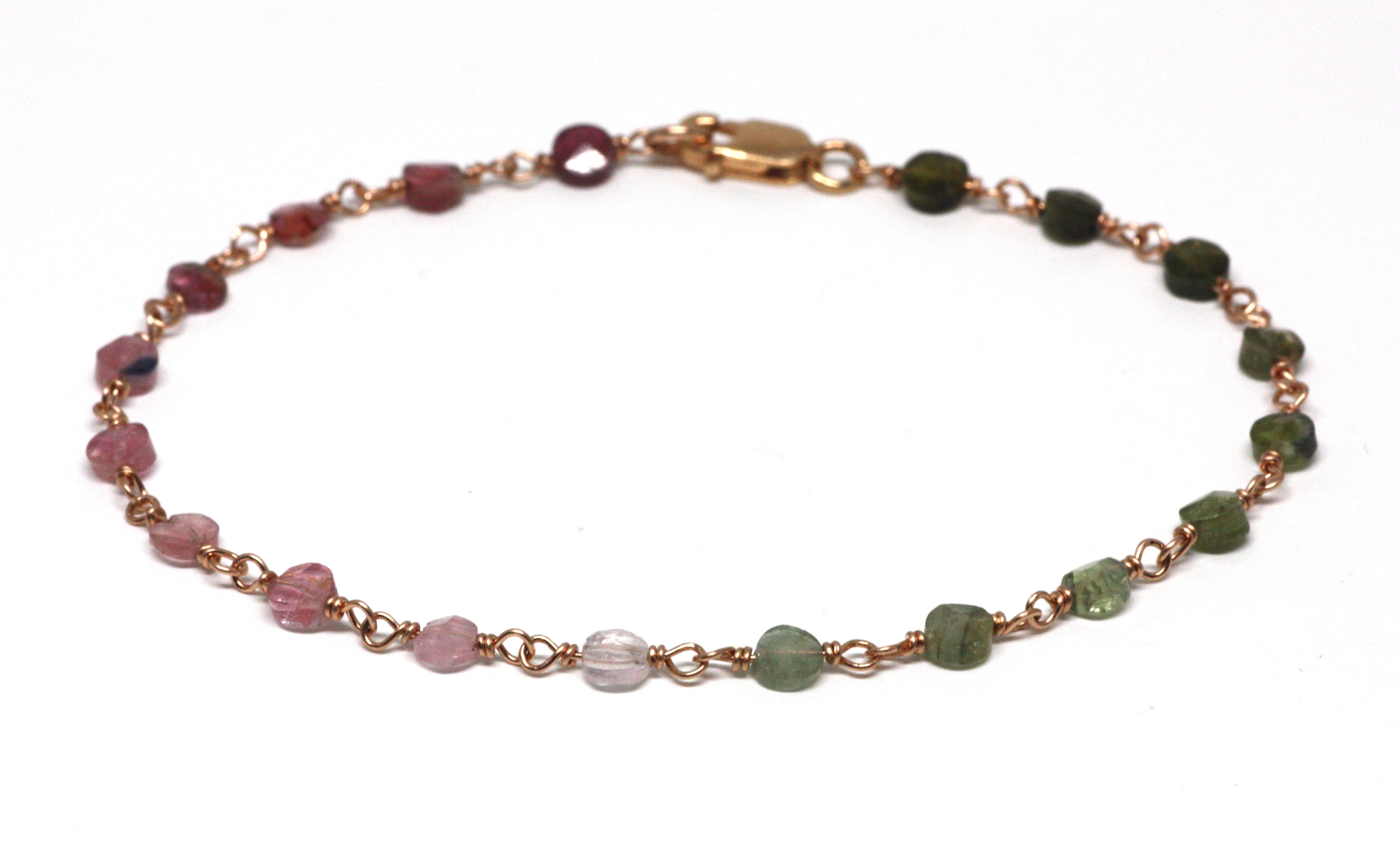 Watermelon Tourmaline Bracelet in Wire Wrapped Rose Gold