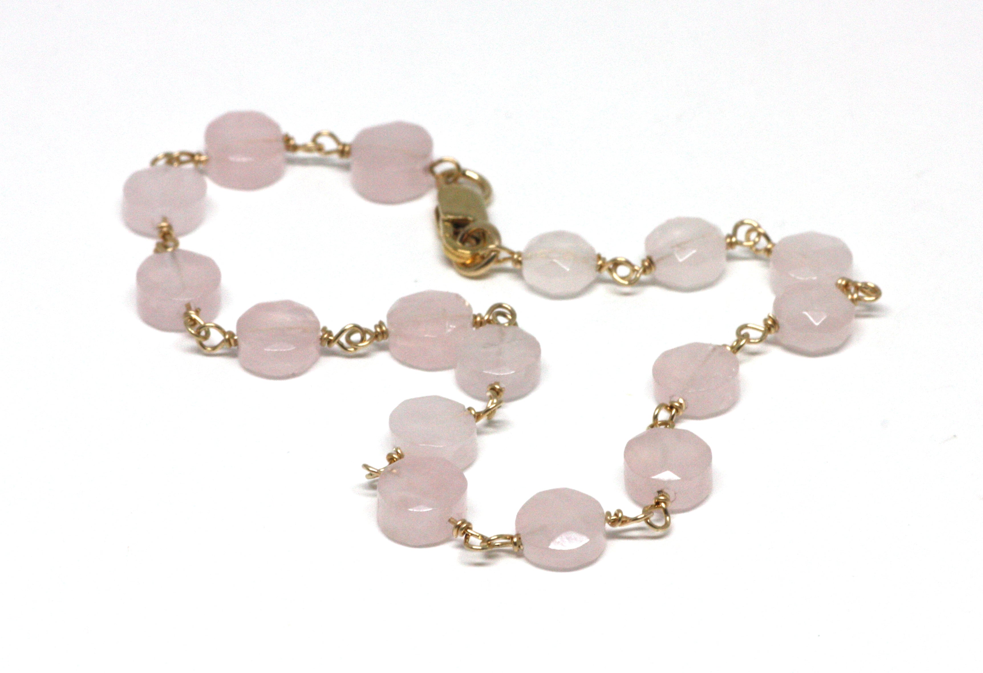 Rose Quartz Bracelet in Wire Wrapped Gold