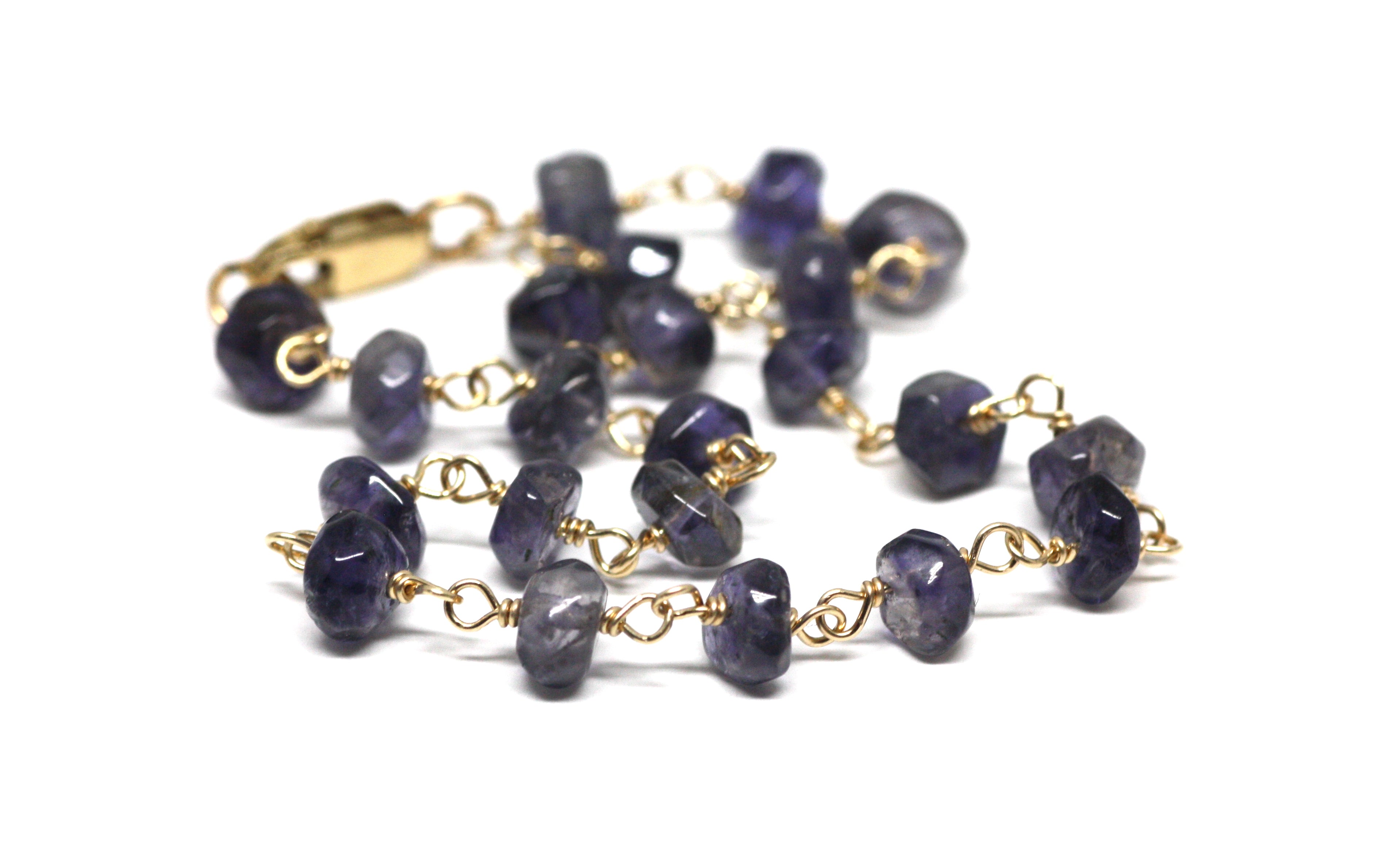 Iolite Rondelle Bracelet in Wire Wrapped Gold