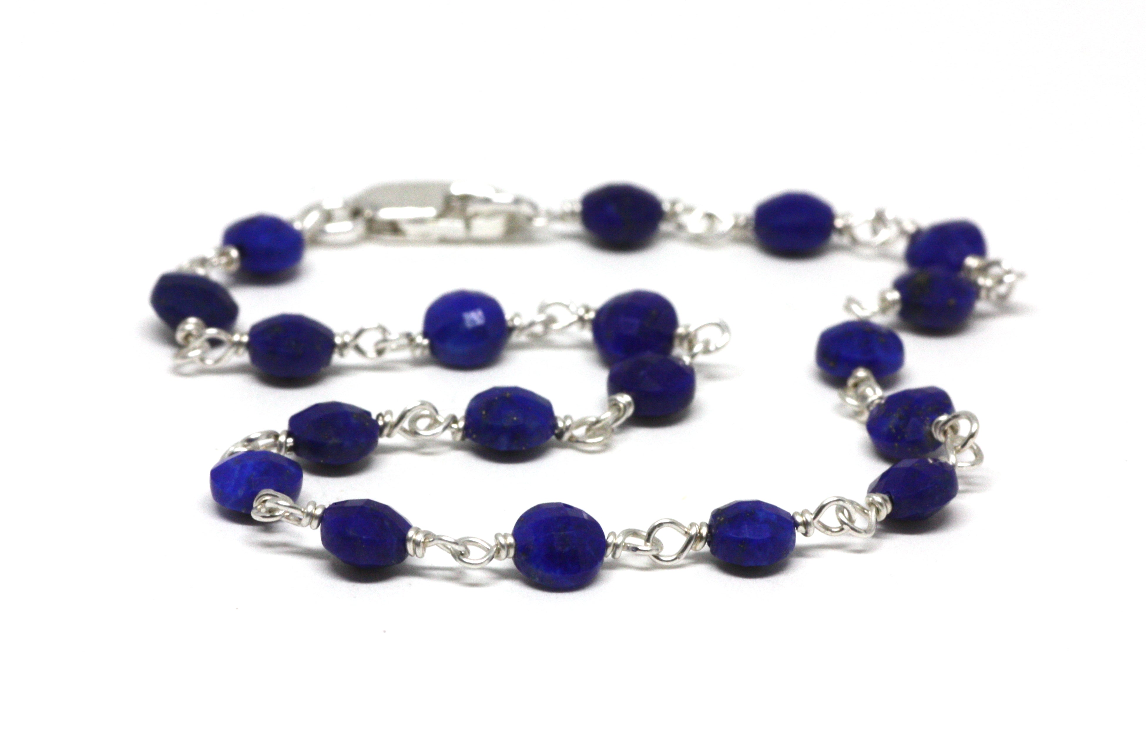Lapis Lazuli Bracelet in Wire Wrapped Silver