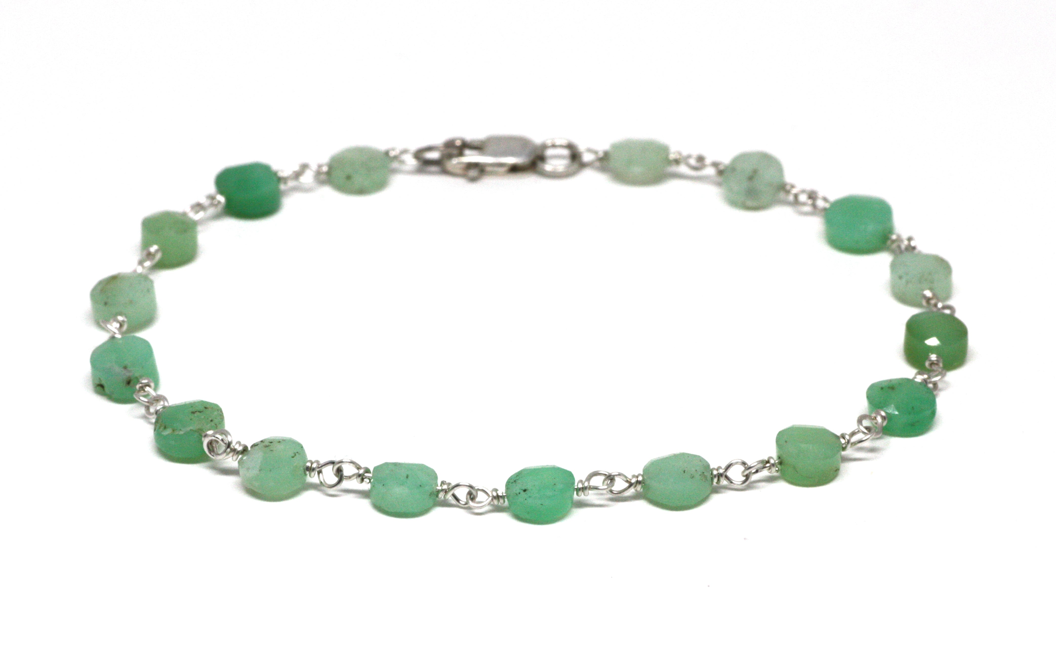 Chrysoprase Bracelet in Wire Wrapped Silver
