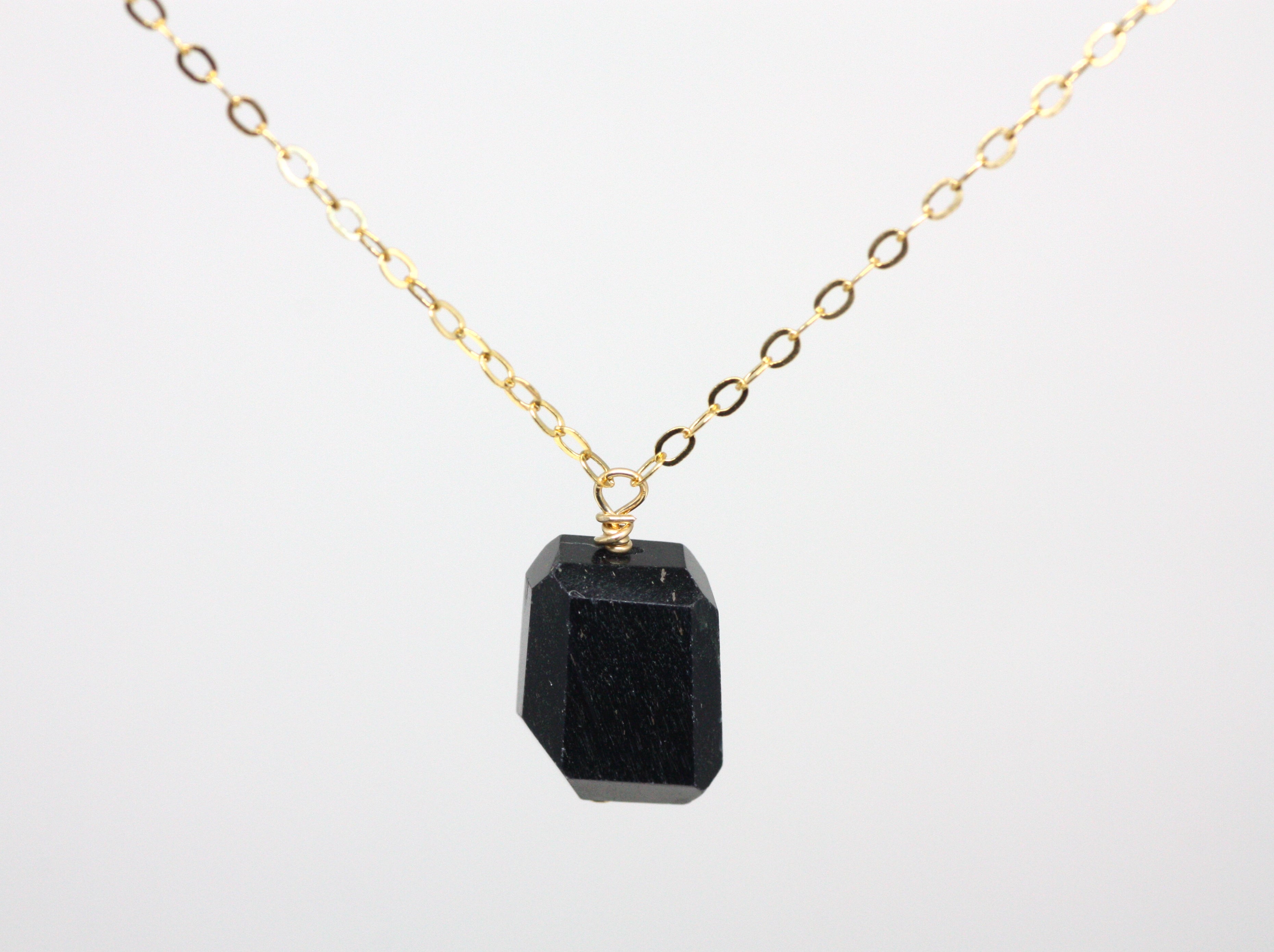 Black Tourmaline Nugget Small Pendant Necklace