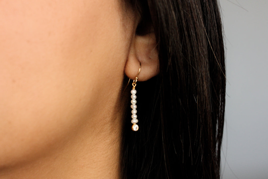 Pearl and Cubic Zirconia Drop Earrings