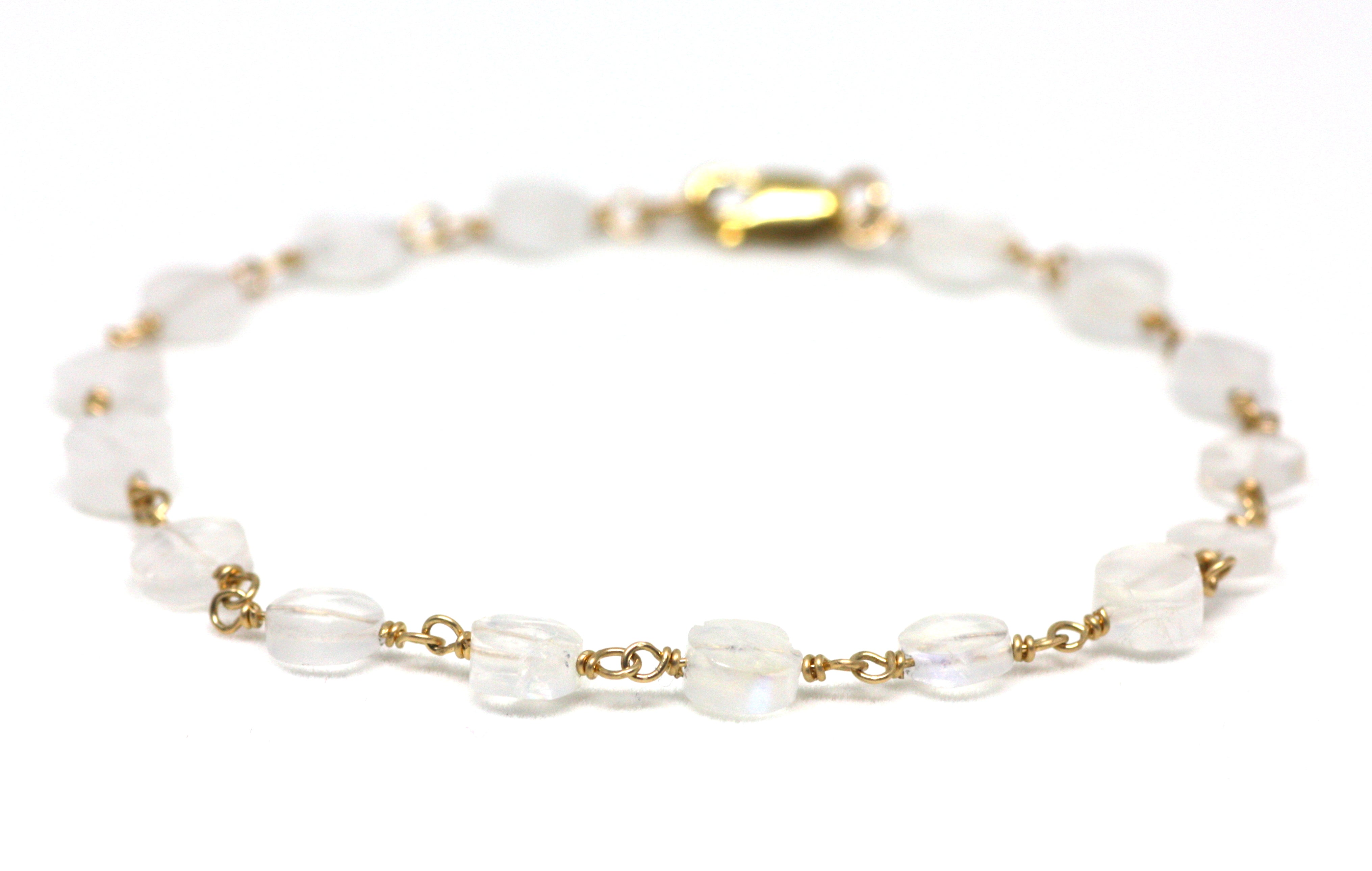Rainbow Moonstone Bracelet in Wire Wrapped Gold