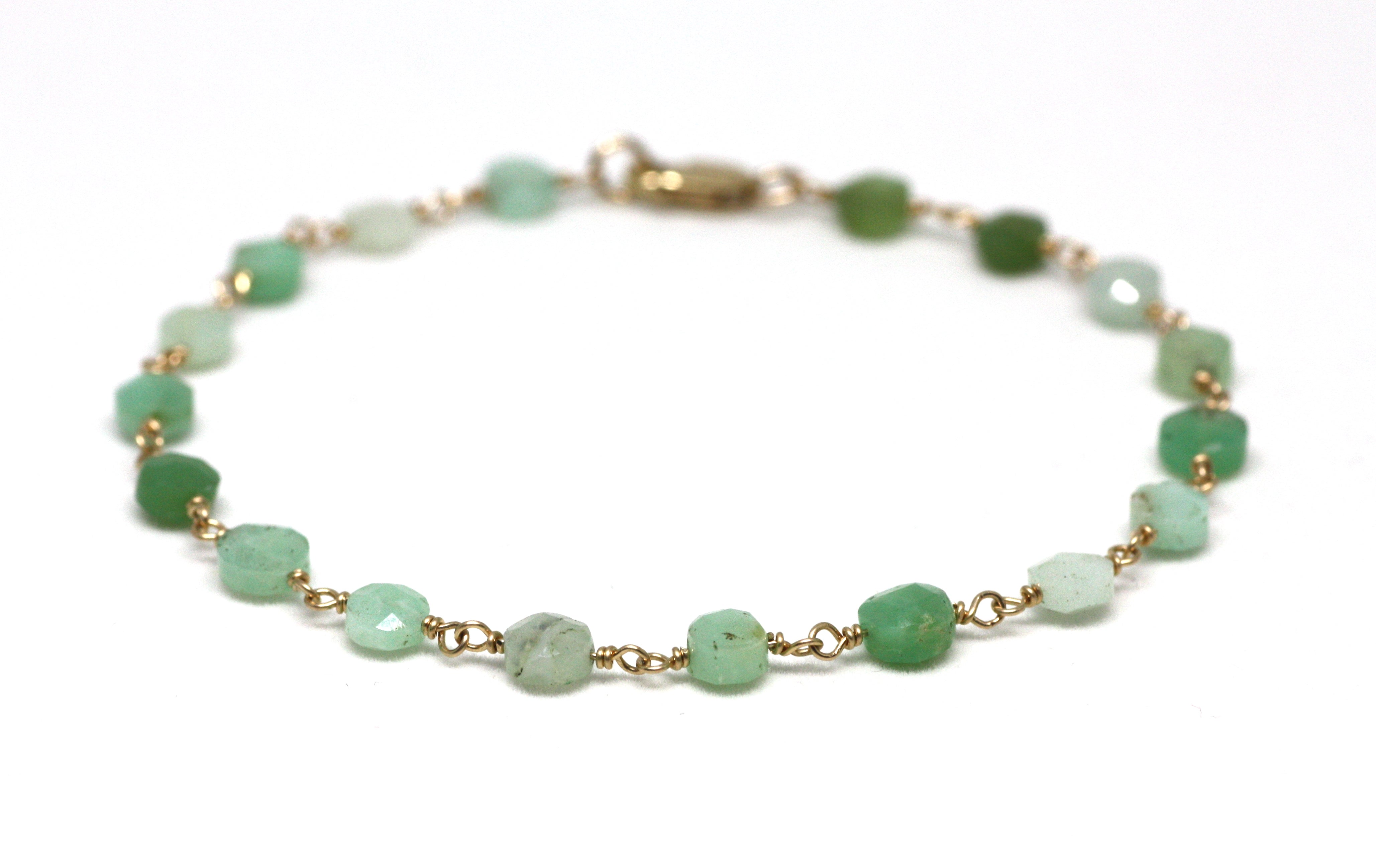 Chrysoprase Bracelet in Wire Wrapped Gold
