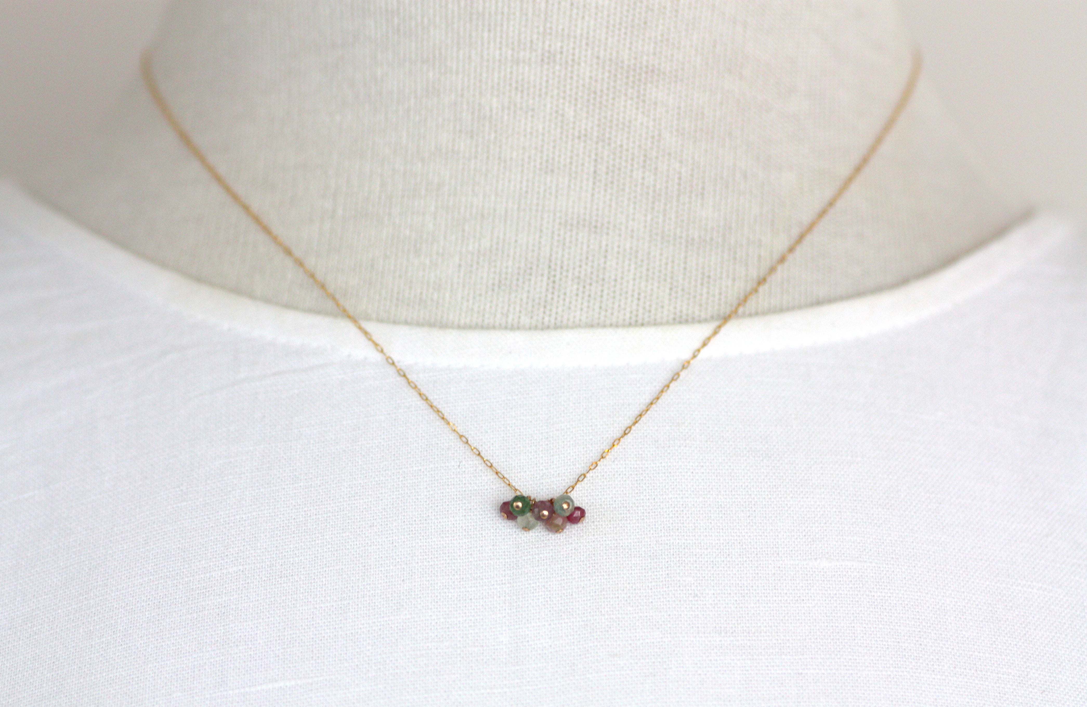 Watermelon Tourmaline Mini Cluster Necklace