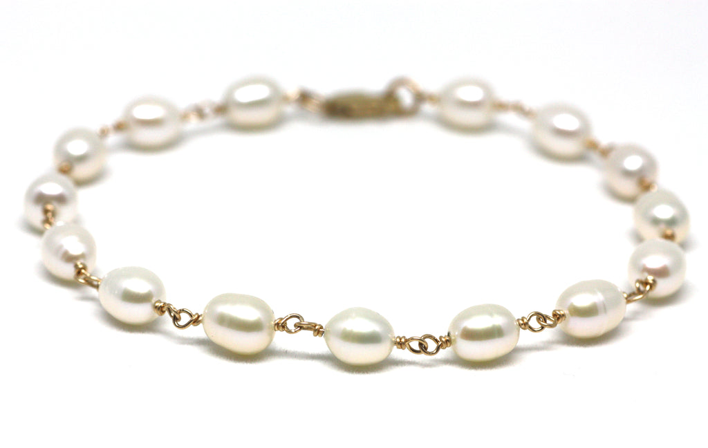 Chunky Pearl Bracelet--Wire Wrapped White Pearls