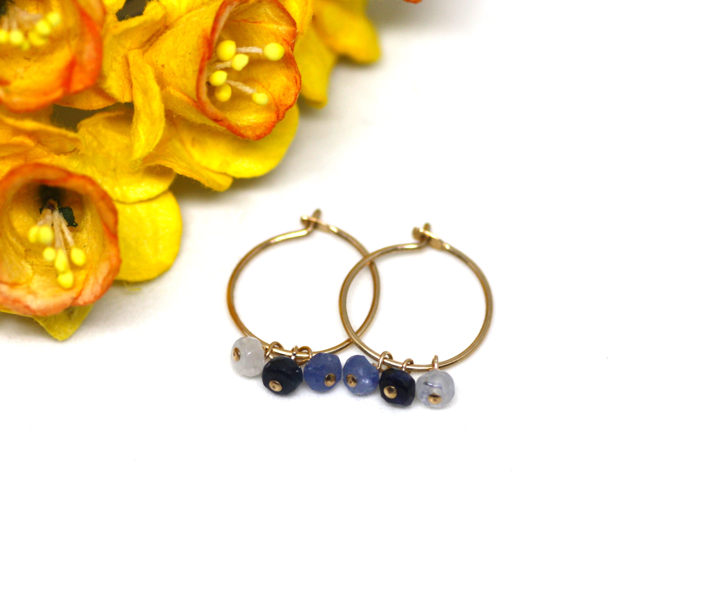 Sapphire Small Hoop Earrings in Gold