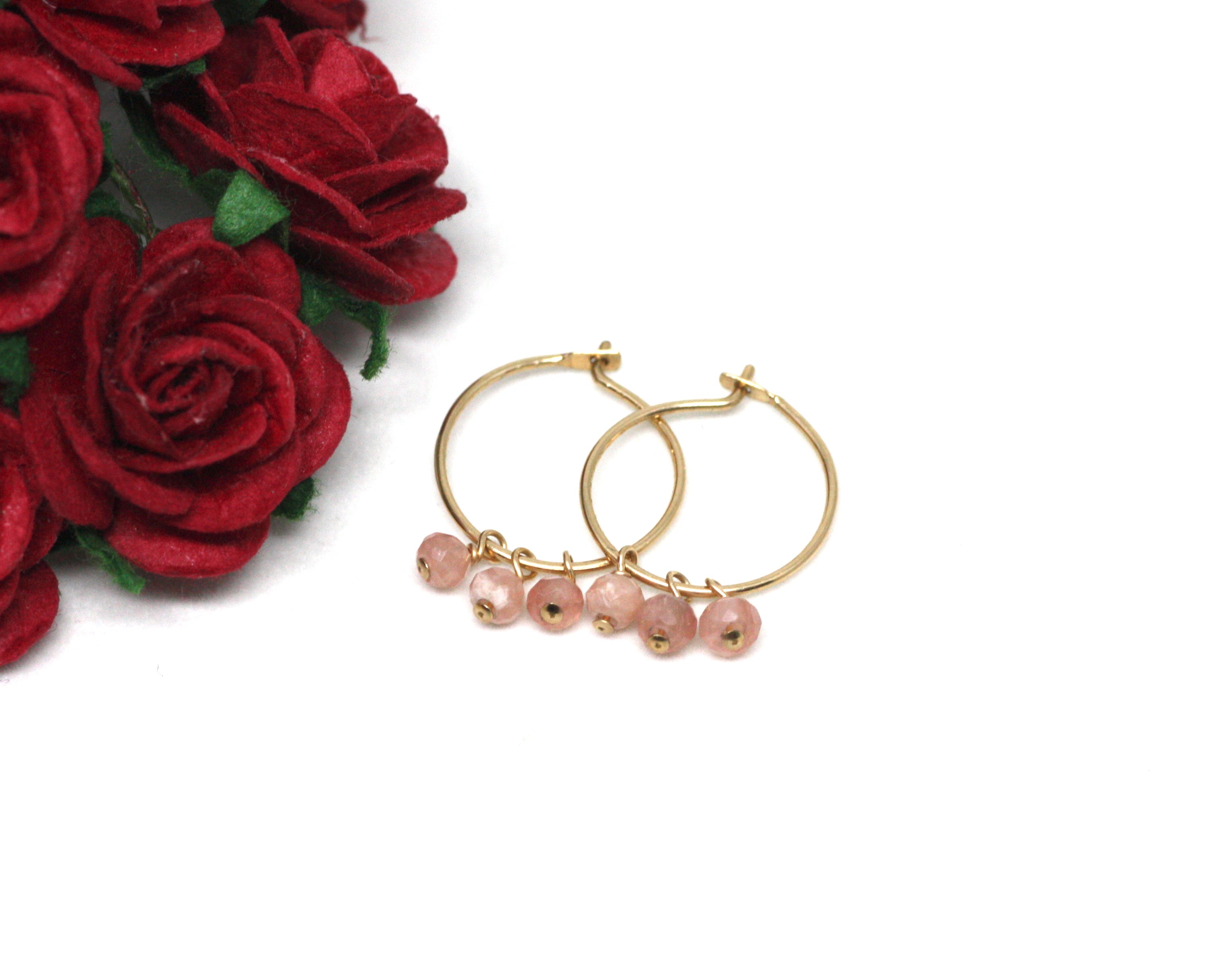 Rhodocrosite Small Hoop Earrings in Gold