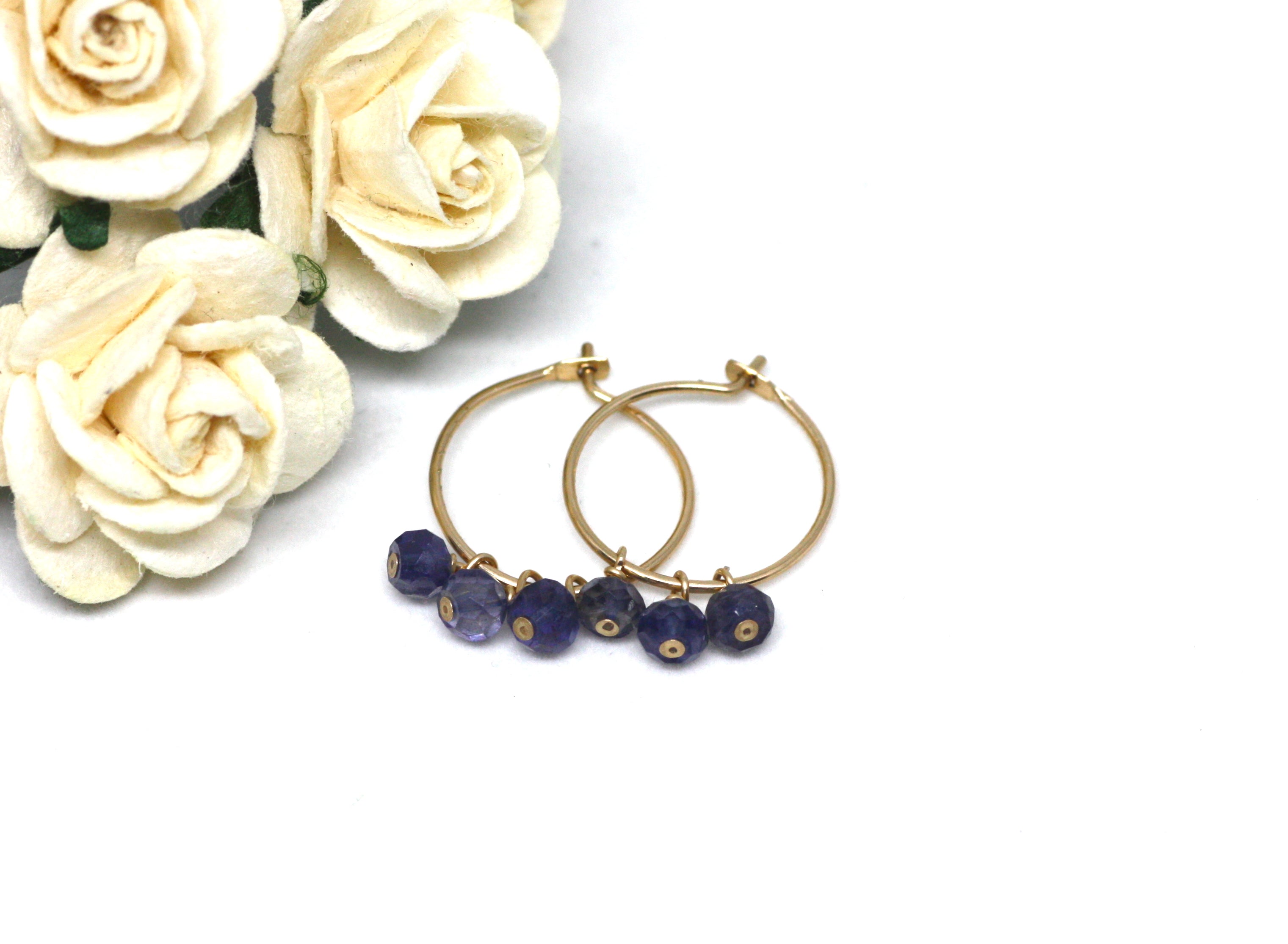Iolite Small Hoop Earrings in Gold