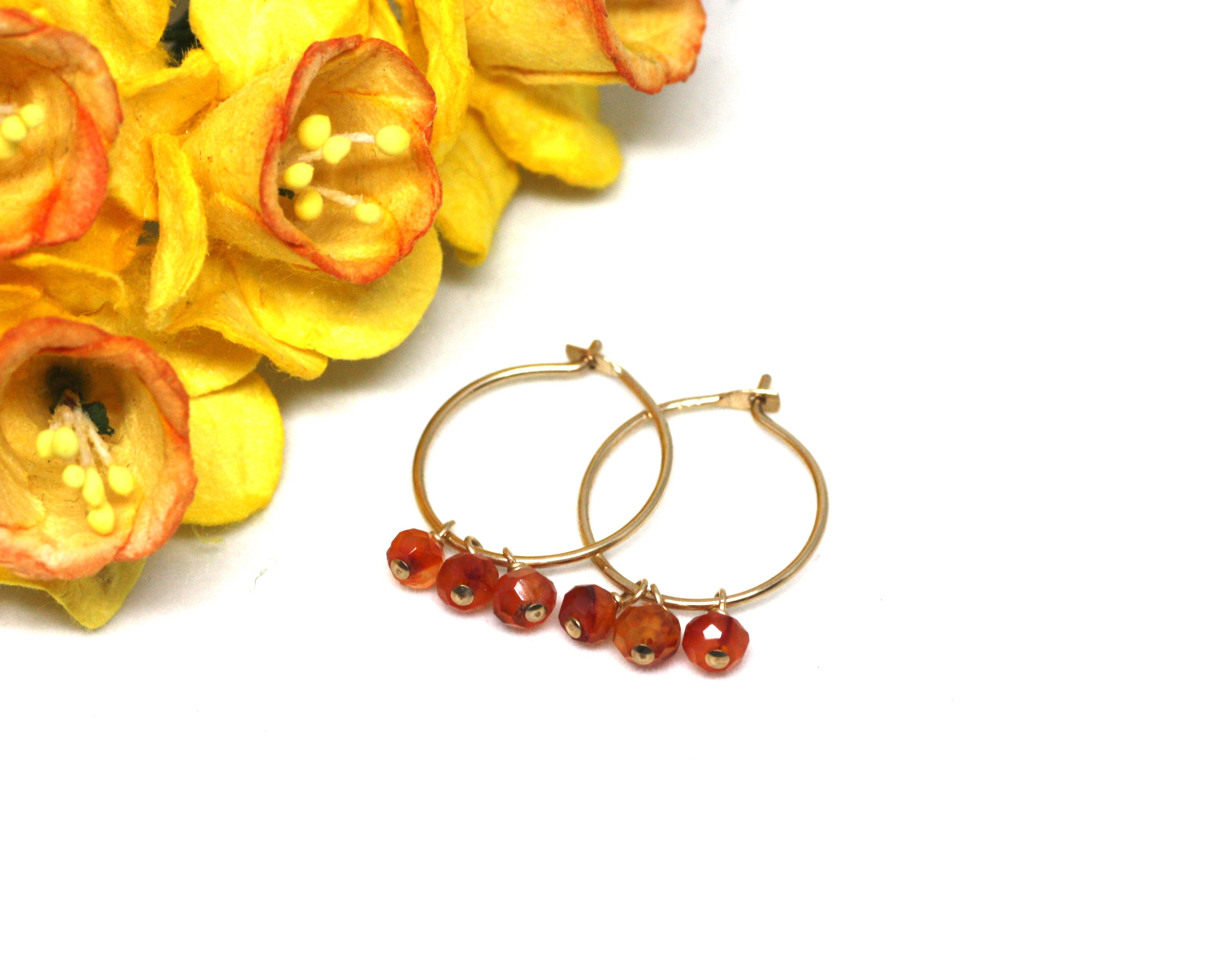 Carnelian Small Hoop Earrings in Gold