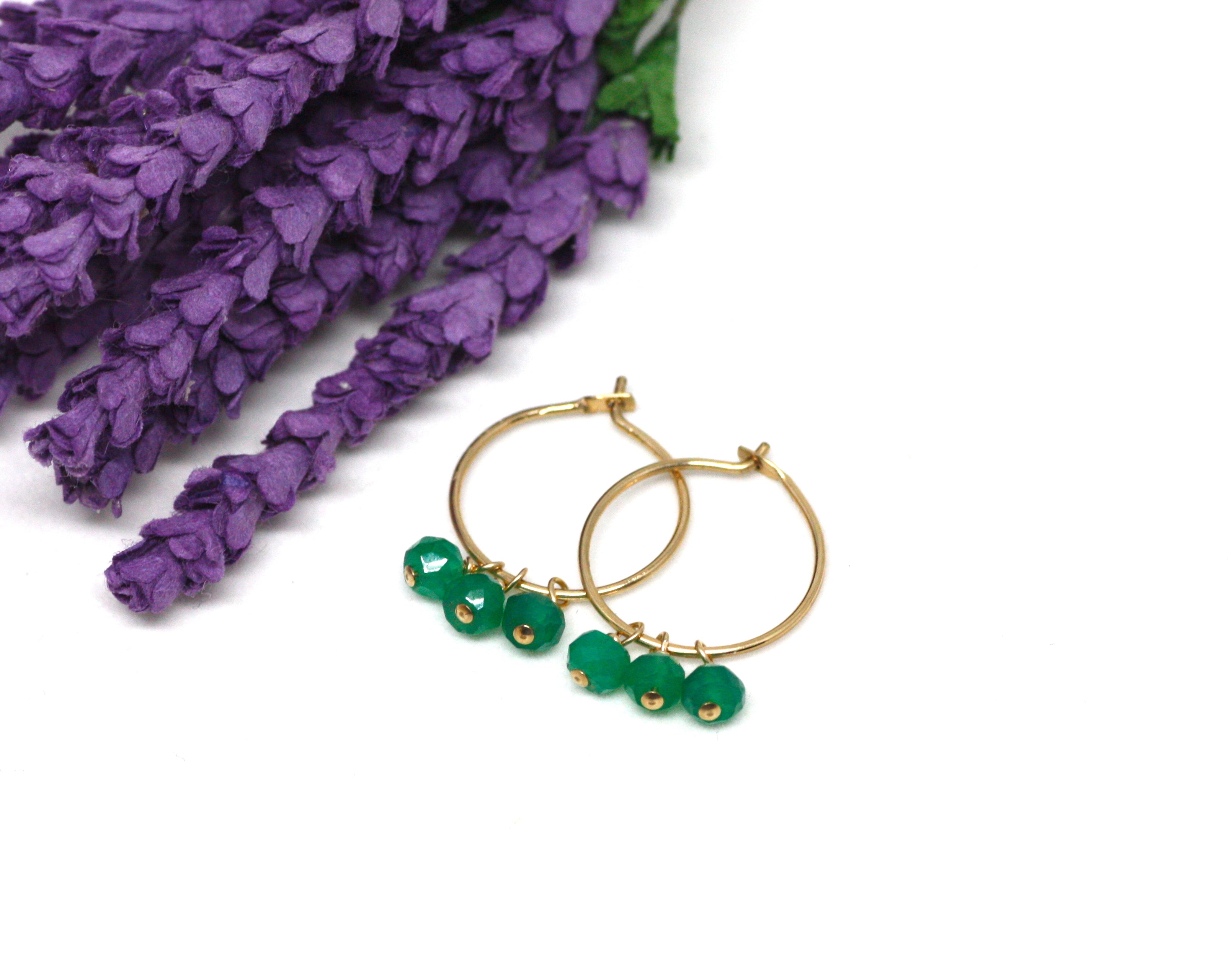 Green Onyx Small Hoop Earrings in Gold