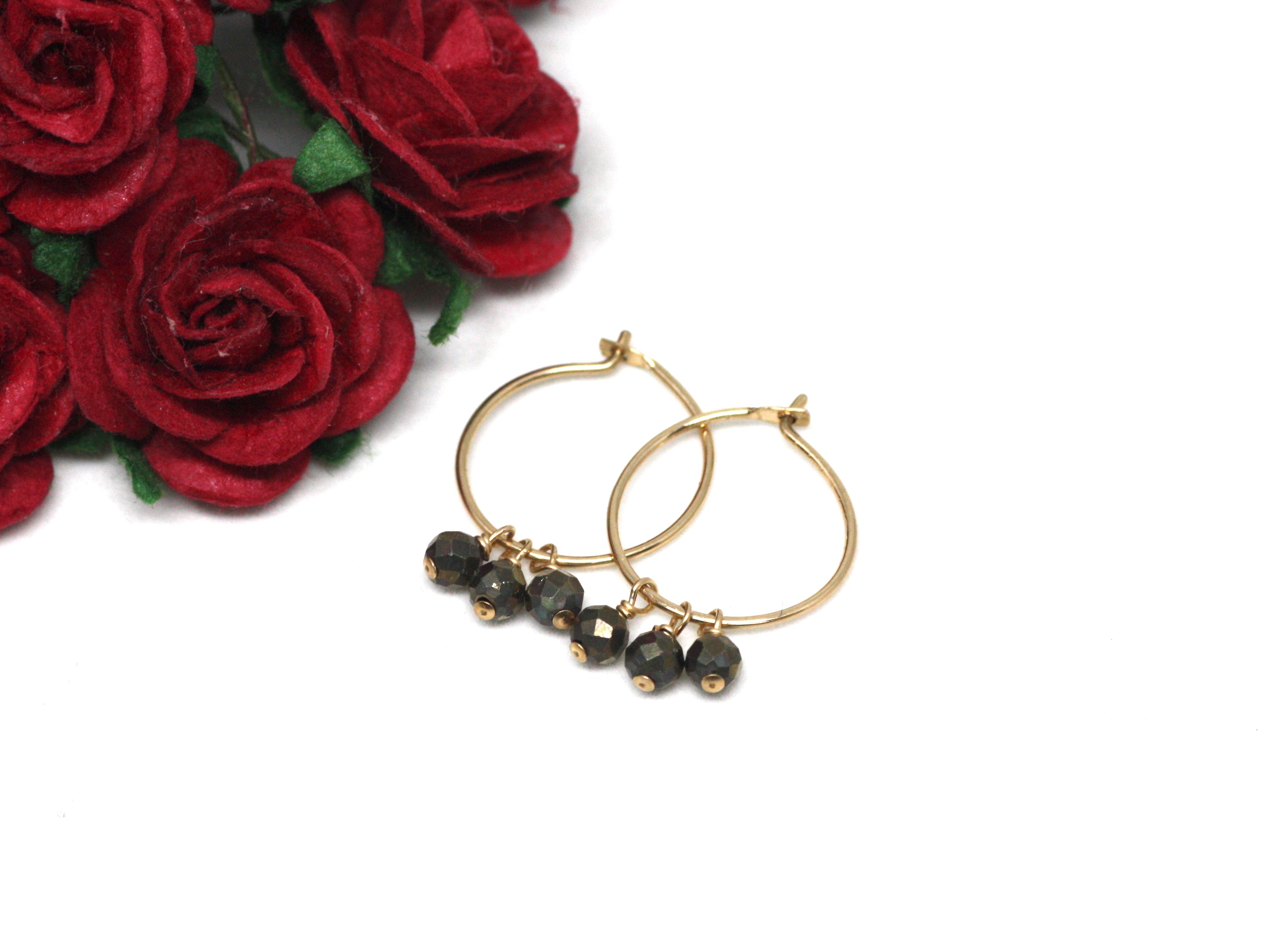 Pyrite Small Hoop Earrings in Gold