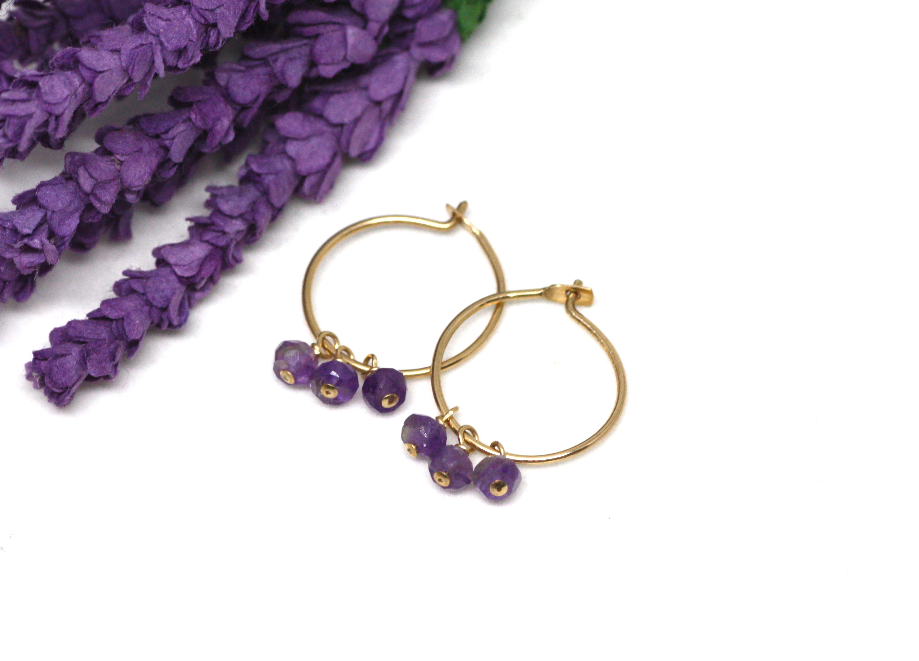 Amethyst Small Hoop Earrings in Gold