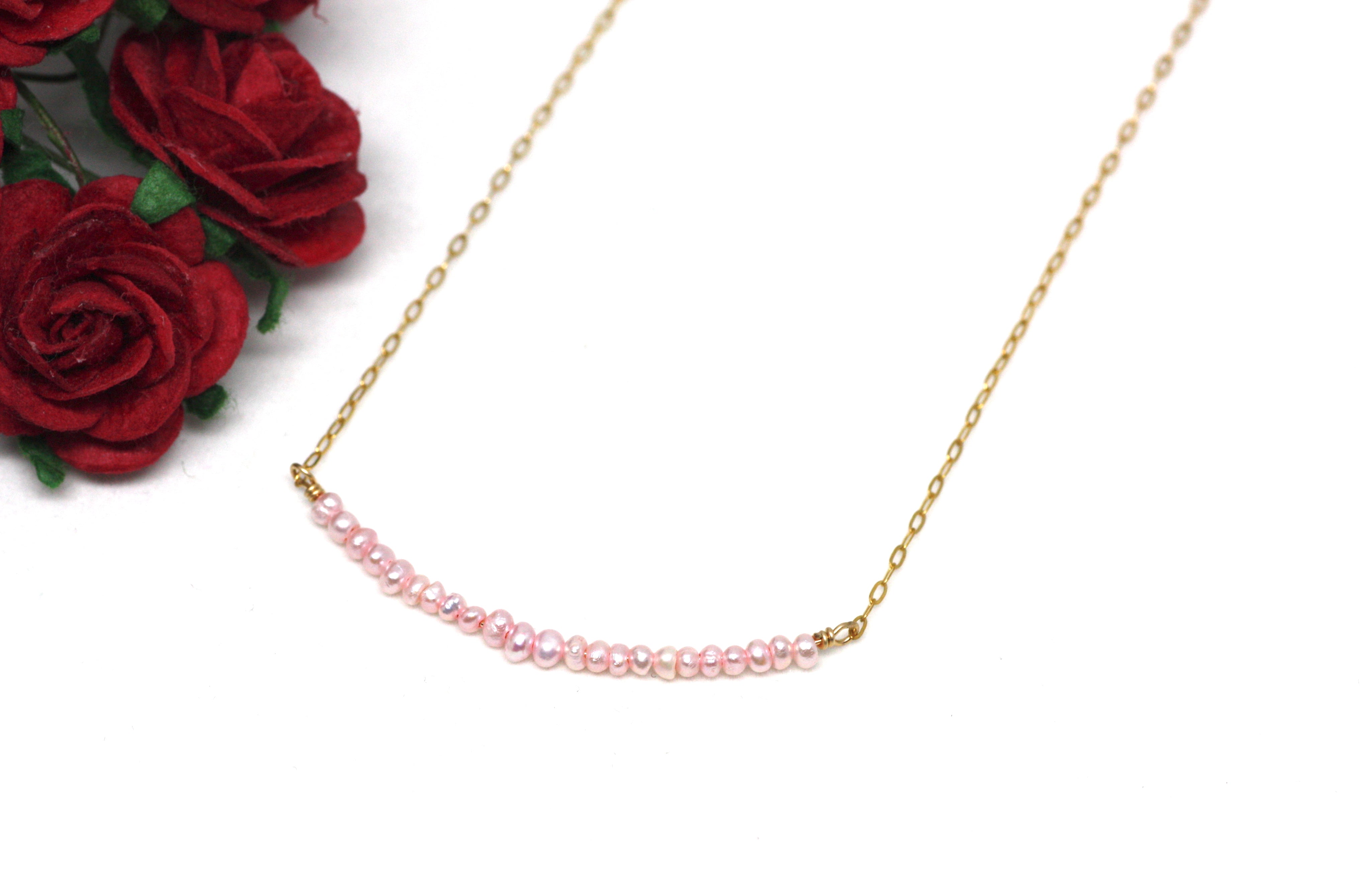Pink Pearl Bar Necklace