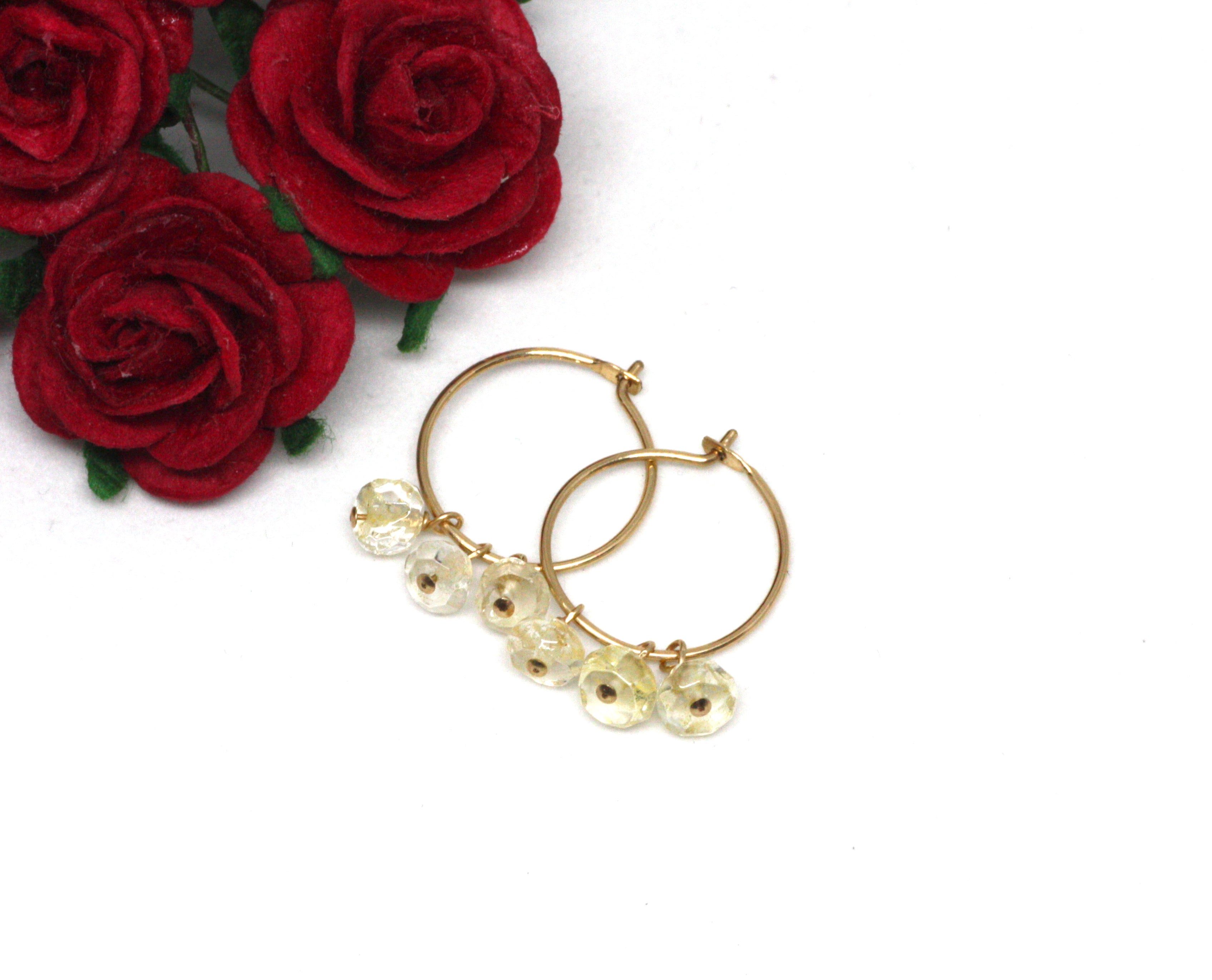 Citrine Small Hoop Earrings in Gold