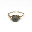 Gold ring with a gray stone on a white background