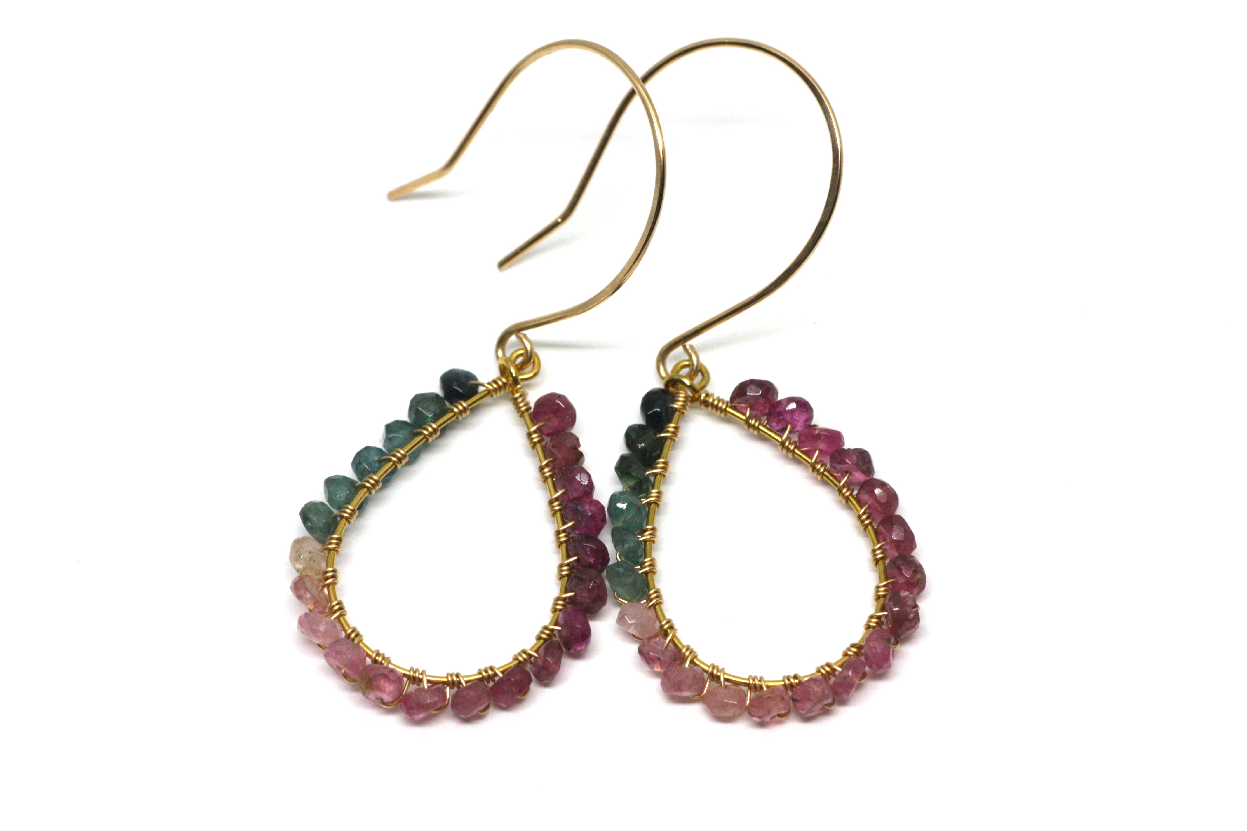 Watermelon Tourmaline Wire Wrapped Teardrop Earrings