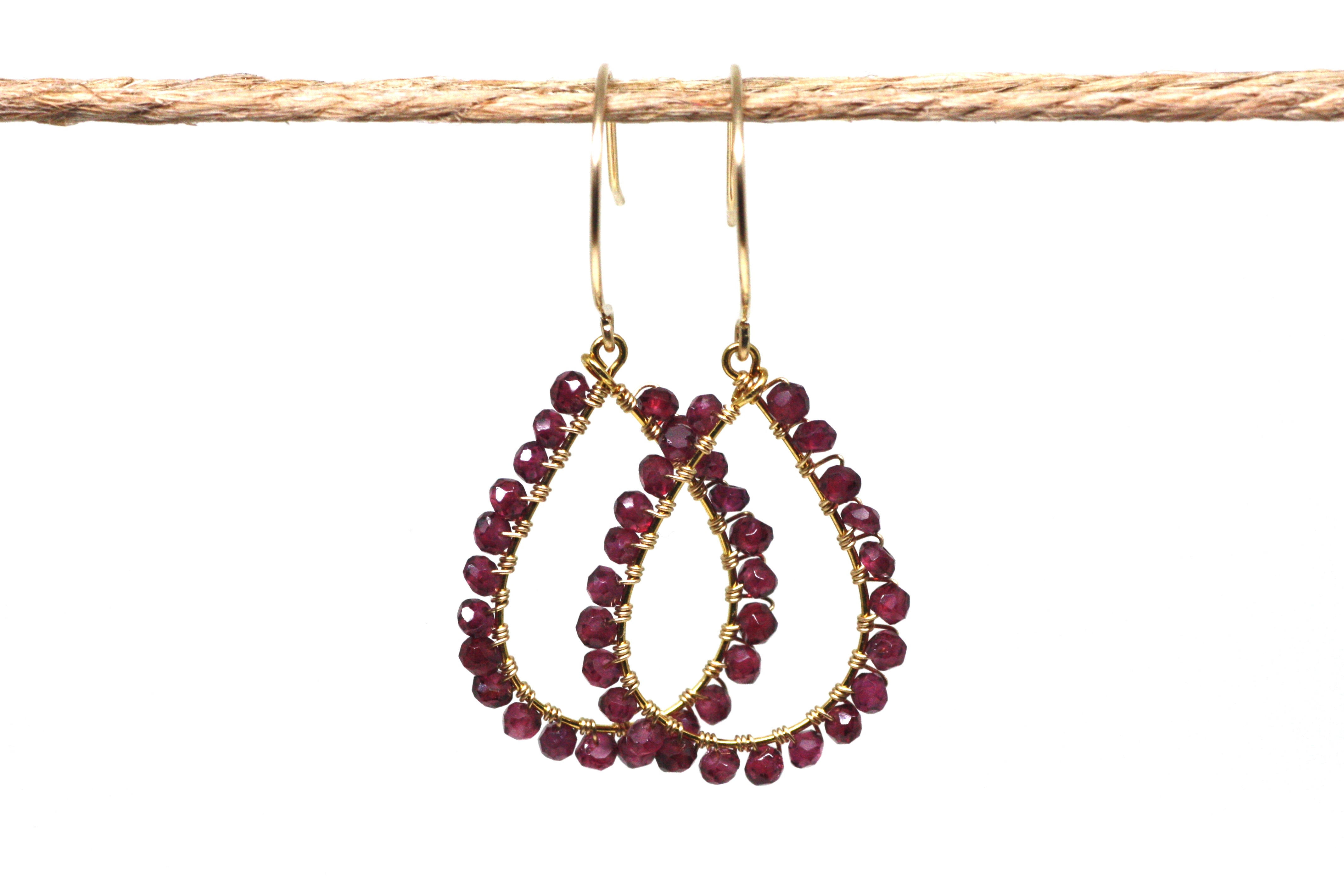 Garnet Wire Wrapped Teardrop Earrings