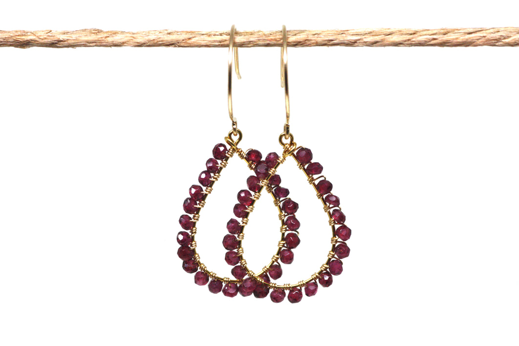 Garnet Wire Wrapped Teardrop Earrings