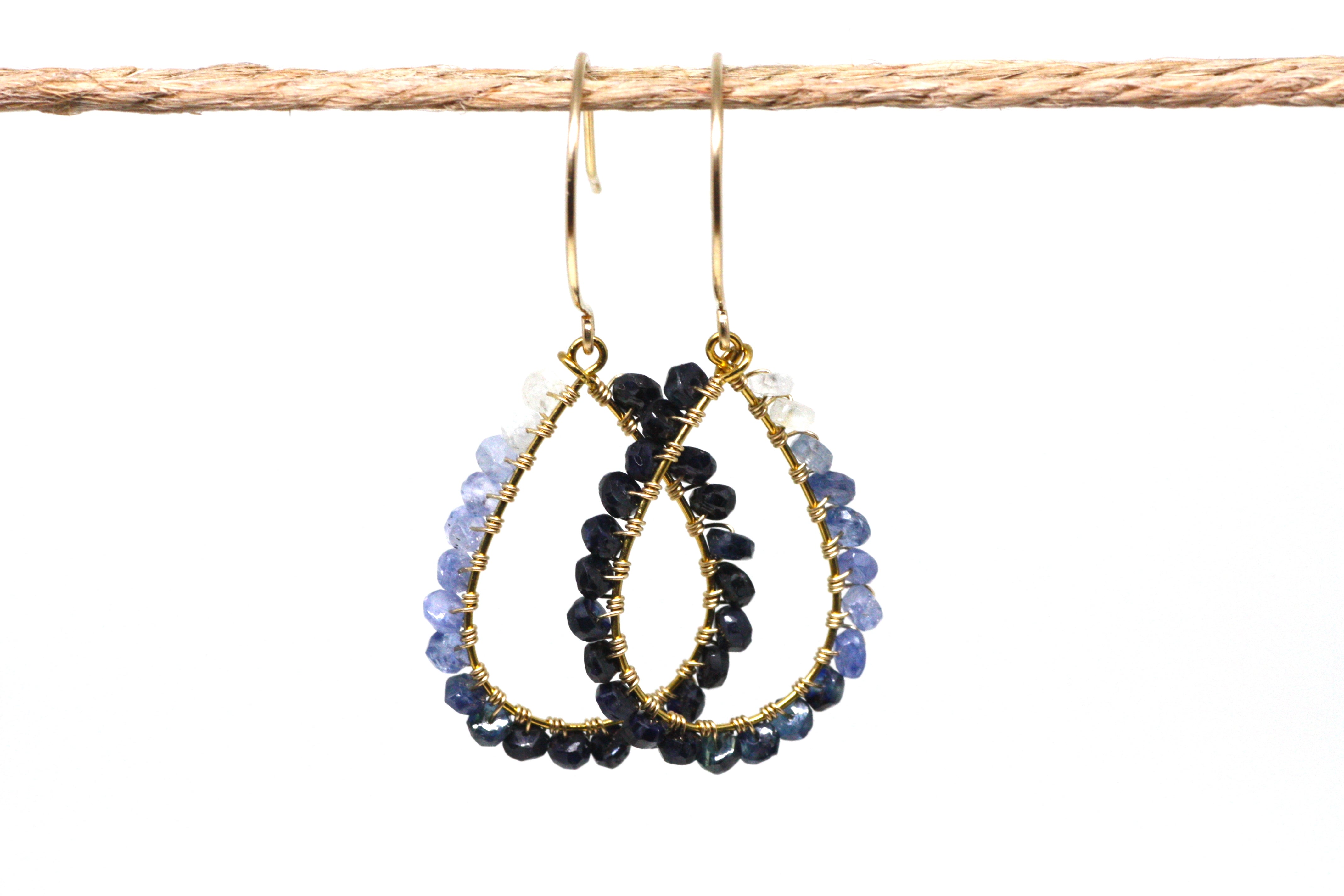 Sapphire Wire Wrapped Teardrop Earrings