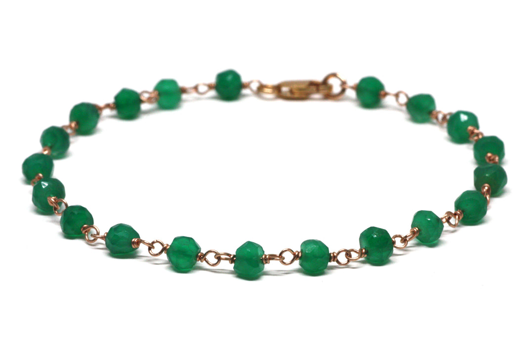 Green Onyx Bracelet in Wire Wrapped Rose Gold