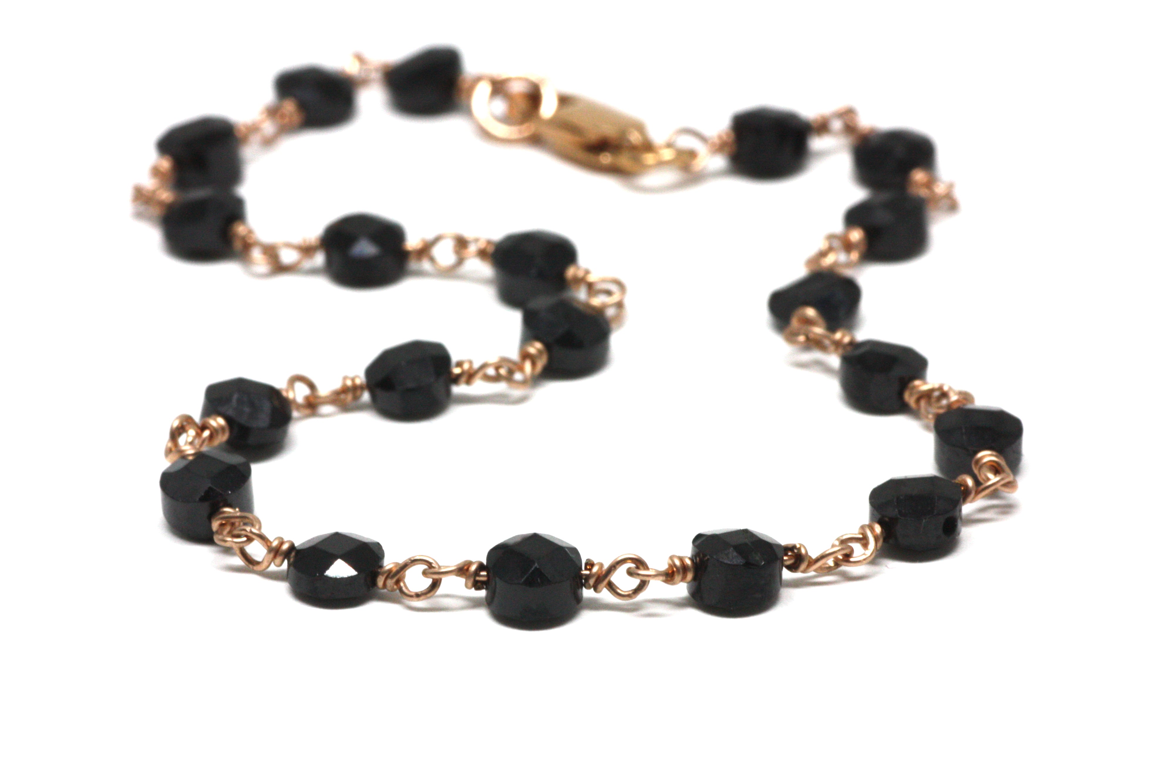 Black Spinel Bracelet in Wire Wrapped Rose Gold