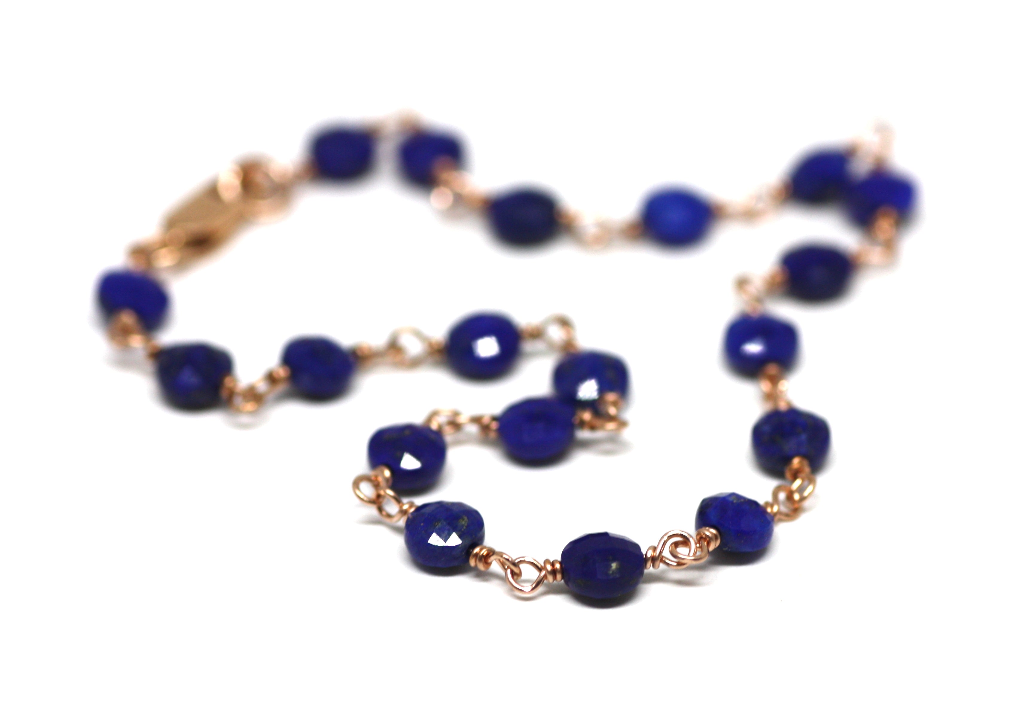 Lapis Lazuli Bracelet in Wire Wrapped Rose Gold