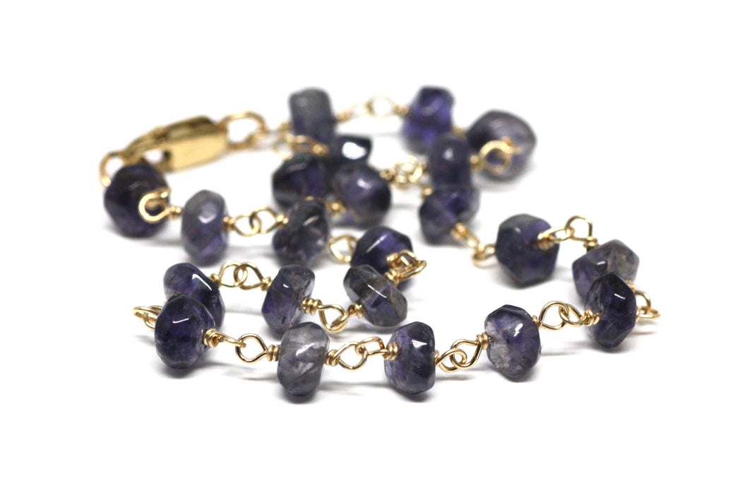 Iolite Rondelle Bracelet in Wire Wrapped Gold