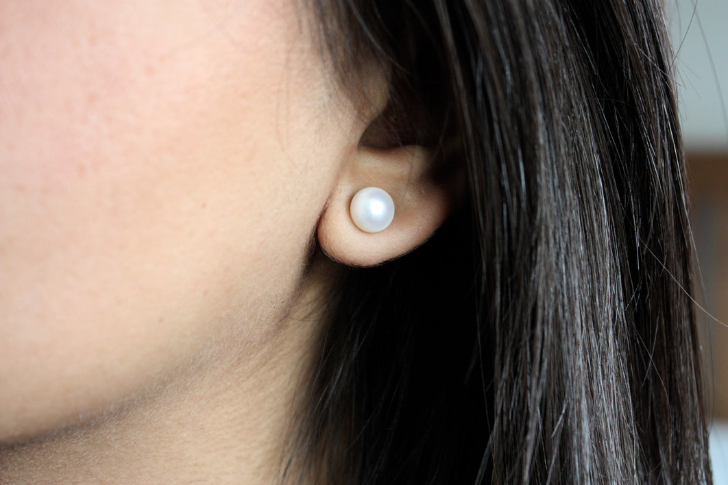 White Pearl Stud Earrings 8mm
