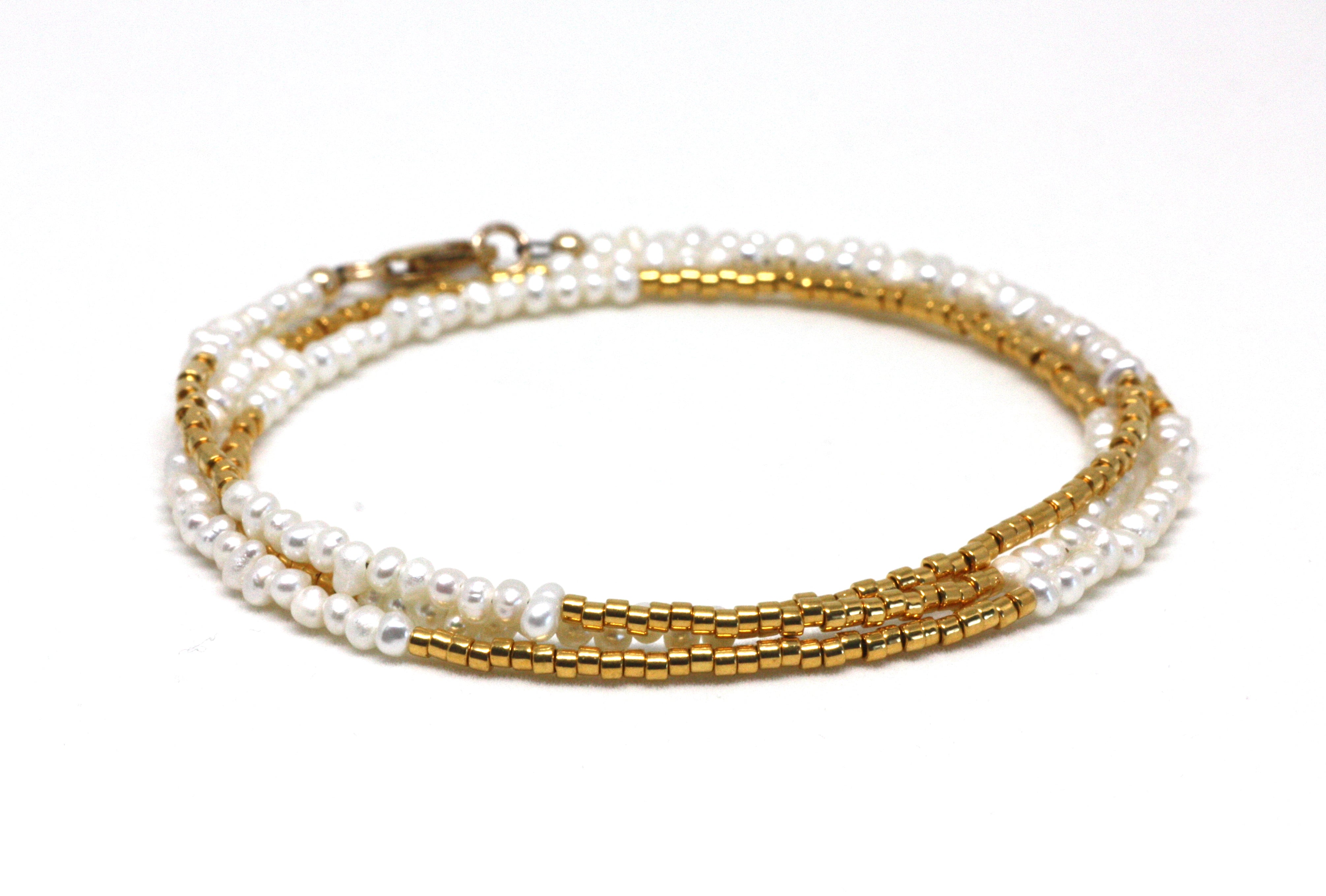 Pearl and Gold Wrap Bracelet