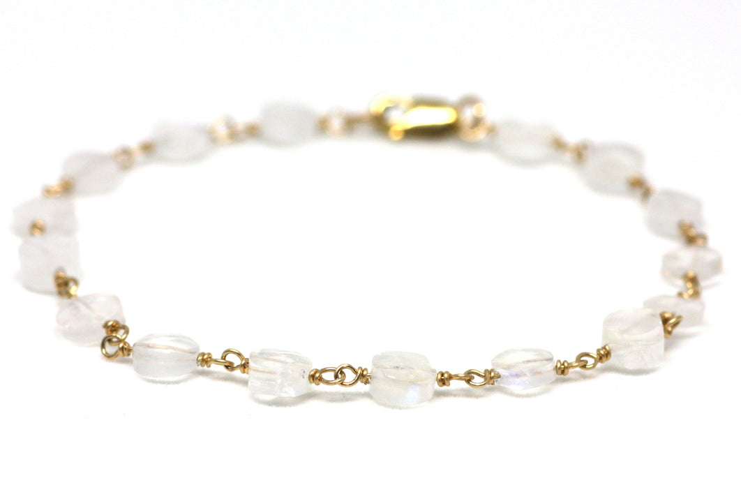 Rainbow Moonstone Bracelet in Wire Wrapped Gold