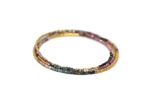 Watermelon Tourmaline and Gold Wrap Bracelet