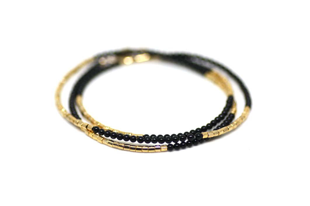 Black Onyx and Gold Wrap Bracelet