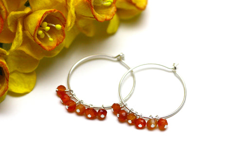 Carnelian Hoop Earrings in Silver