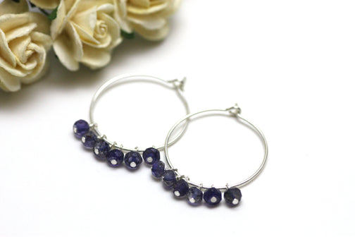 Iolite Hoop Earrings in Silver