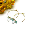 Moonstone and Blue Apatite Hoop Earrings in Gold