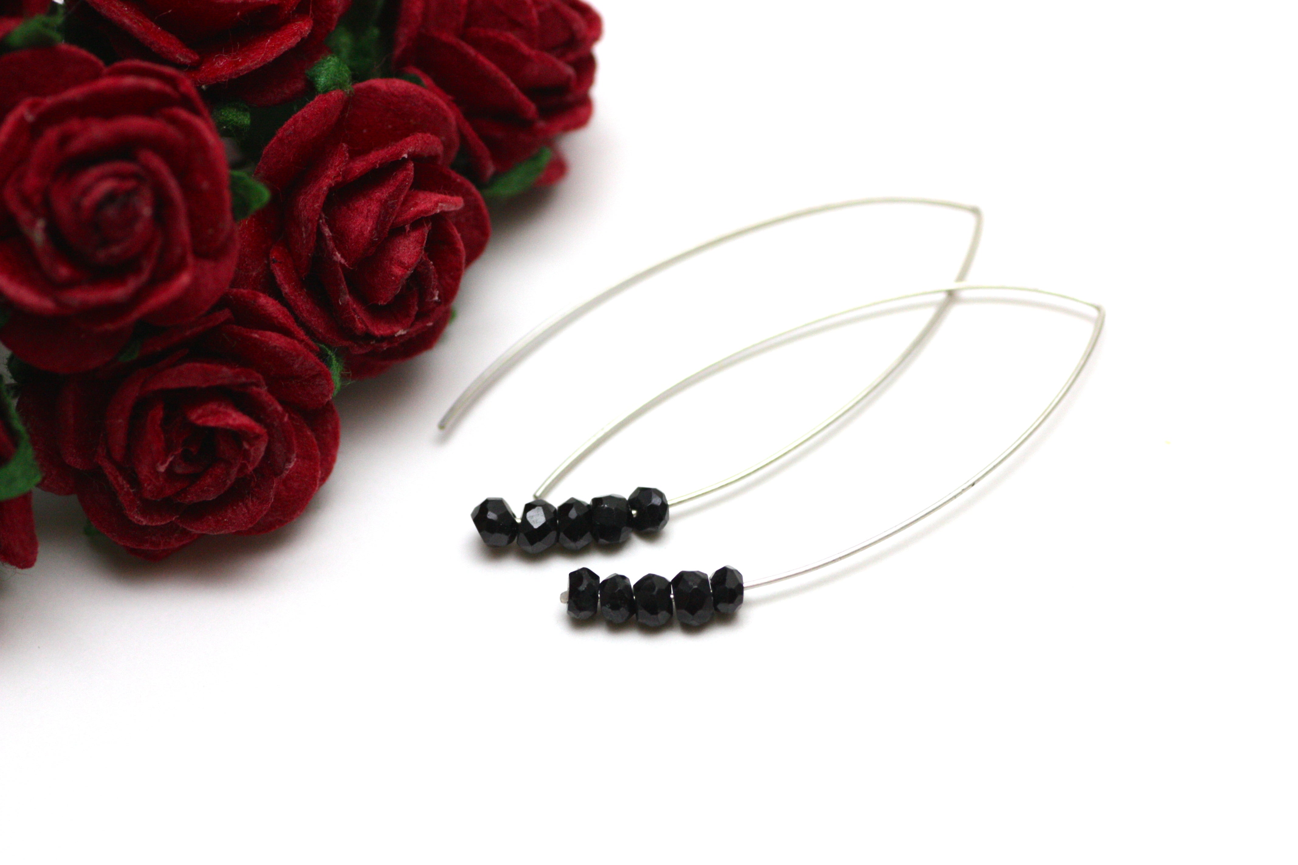 Black Spinel Marquise Earrings in Silver