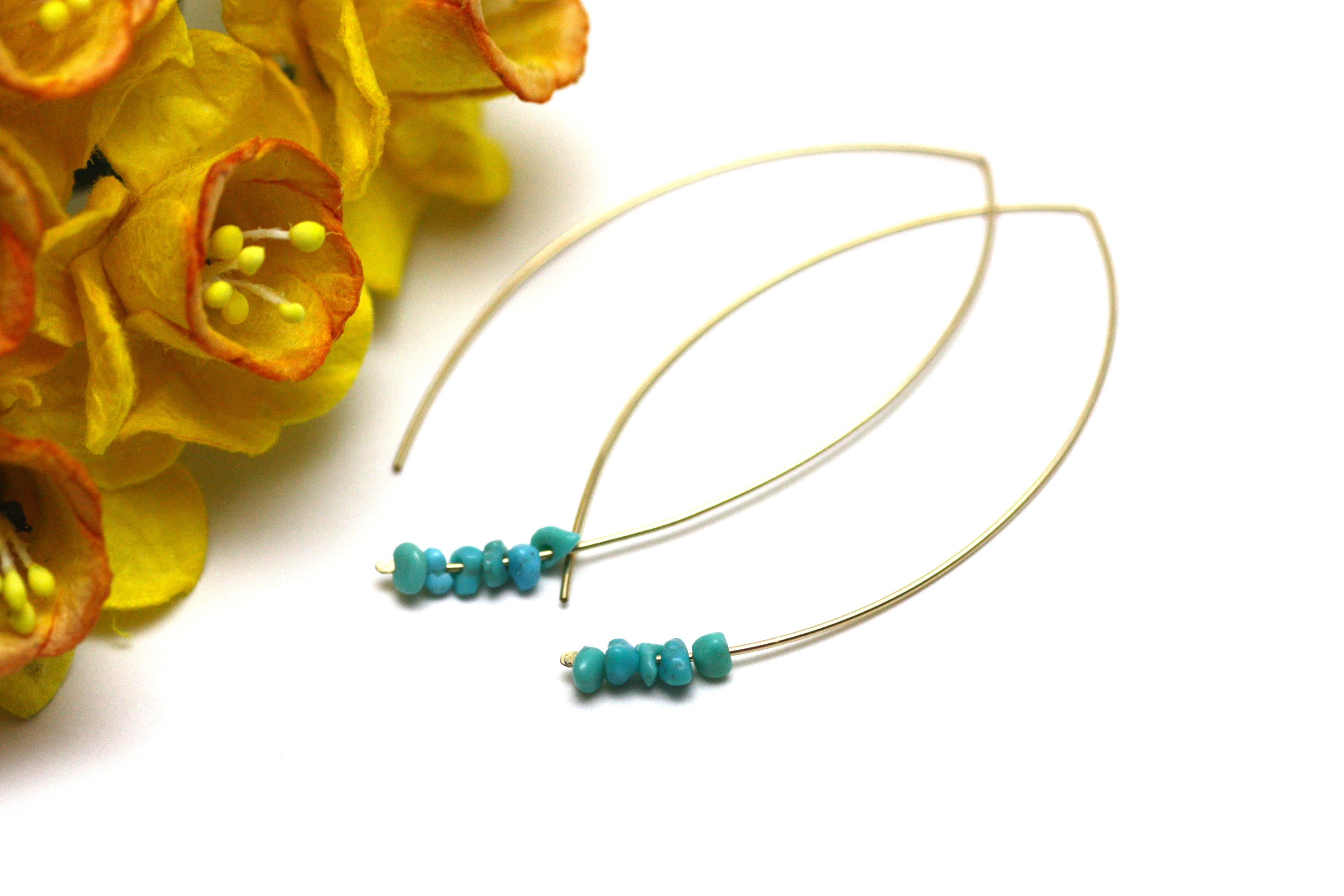 Turquoise Marquise Earrings in Gold