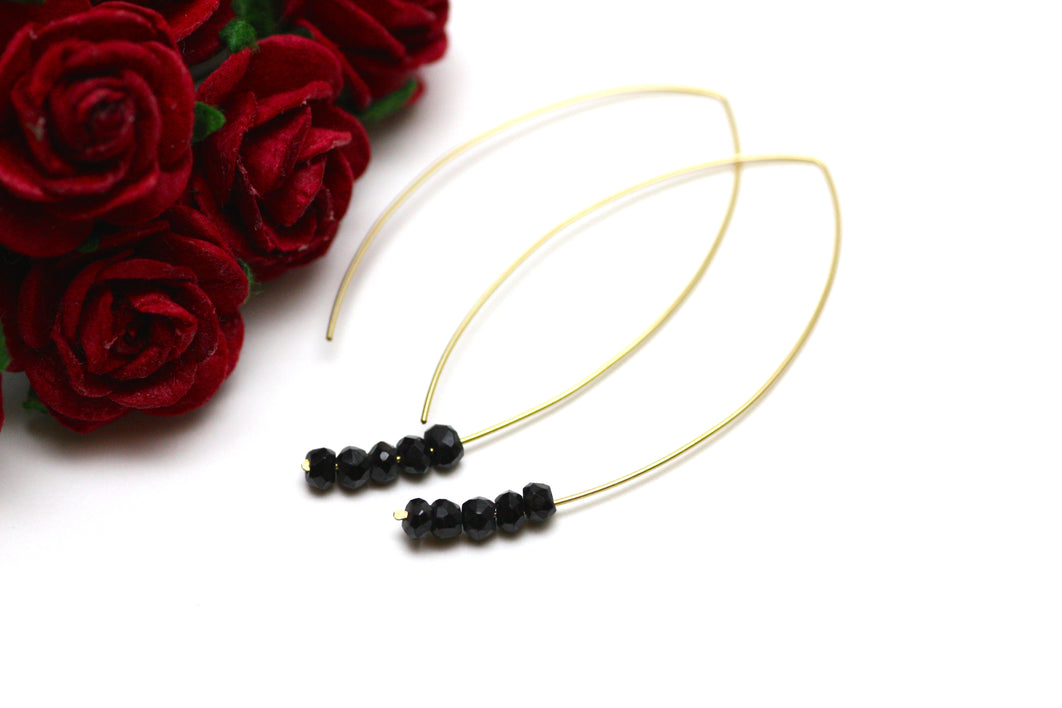 Black Spinel Marquise Earrings in Gold