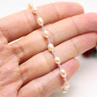 Light Peach Pearl Bracelet in Wire Wrapped Silver