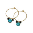 Turquoise and Black Spinel Hoop Earrings in Gold