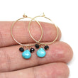 Turquoise and Black Spinel Hoop Earrings in Gold