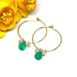 Green Onyx and Pink Quartz Hoop Earrings in Gold